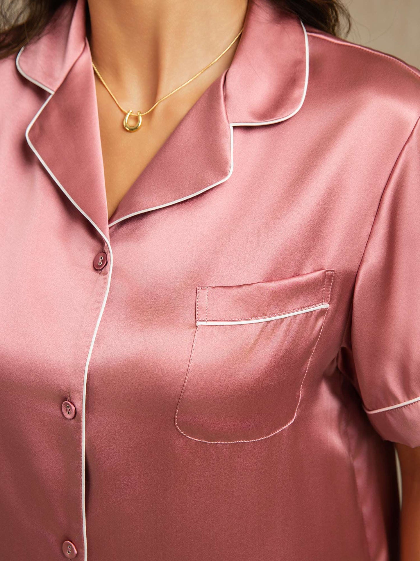 Women's Pure Silk Short Sleeve Above the Knee Pyjamas Set