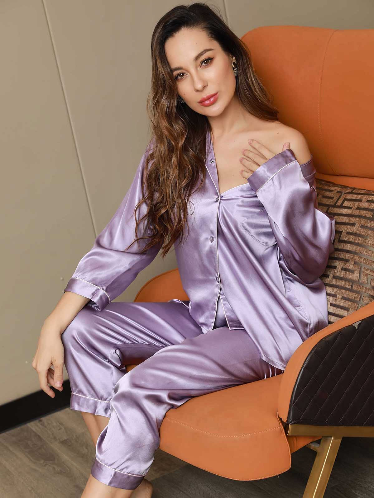 Women's Pure Silk Long Sleeve Notch Collar Pyjamas Set