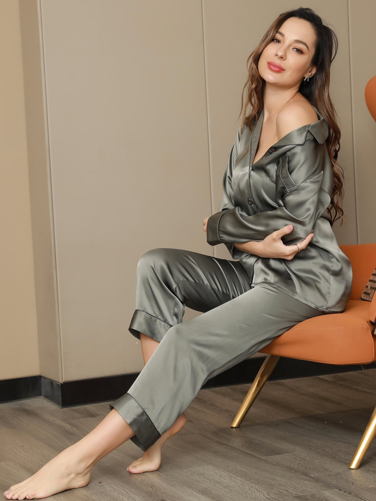Pure Silk Long Sleeve Notch Collar Women's Pyjamas Set