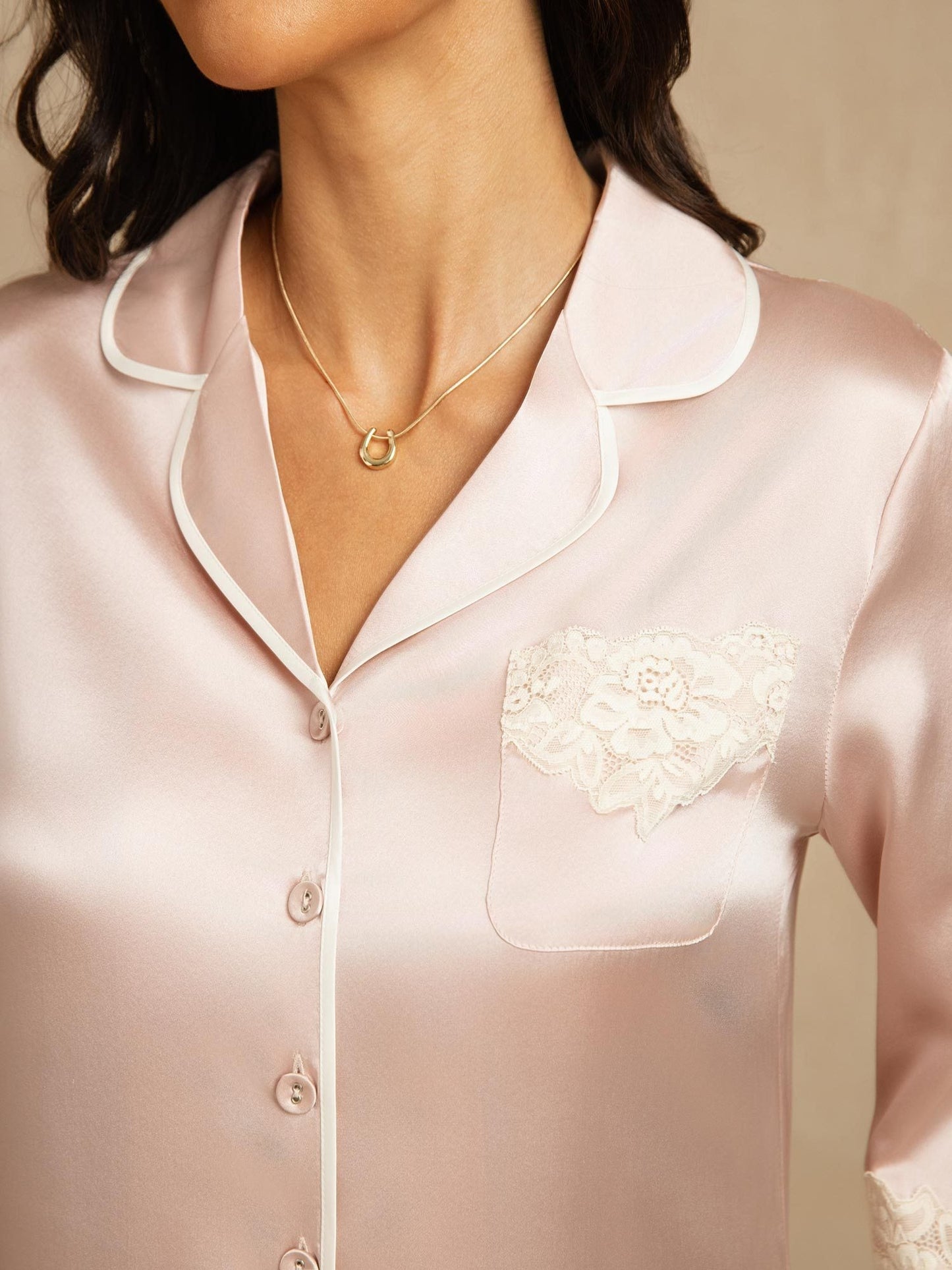 Pure Silk Button Up Nightshirt with Lace Design