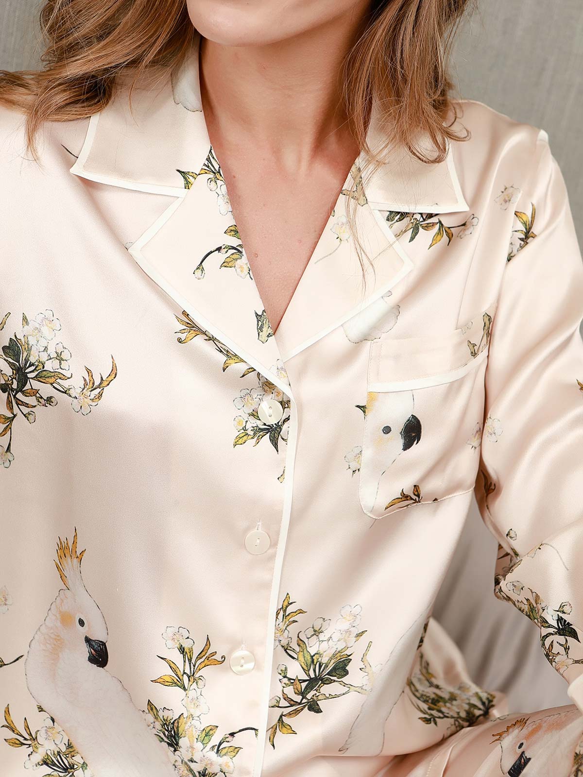Women's Pure Silk Floral Print Long Sleeve Pyjamas Set With Pants