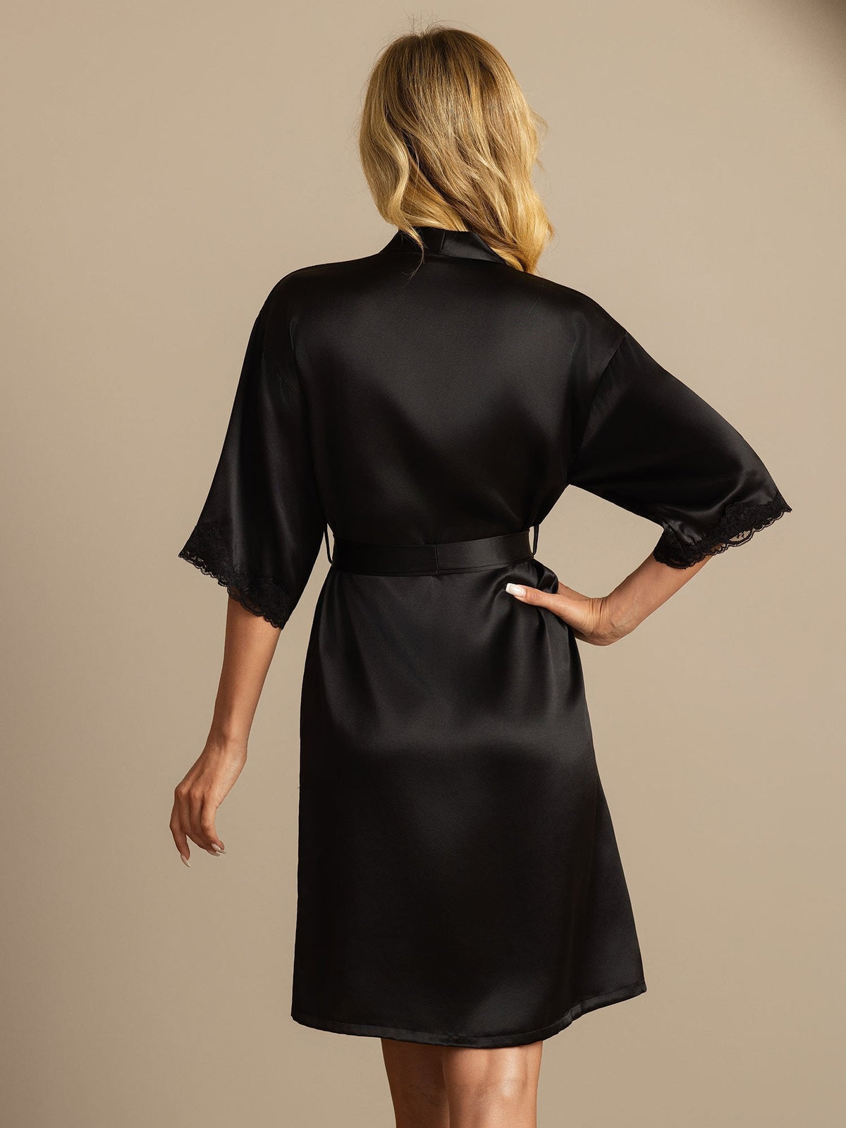 Pure Silk Basic Women's Robe with Lace Design