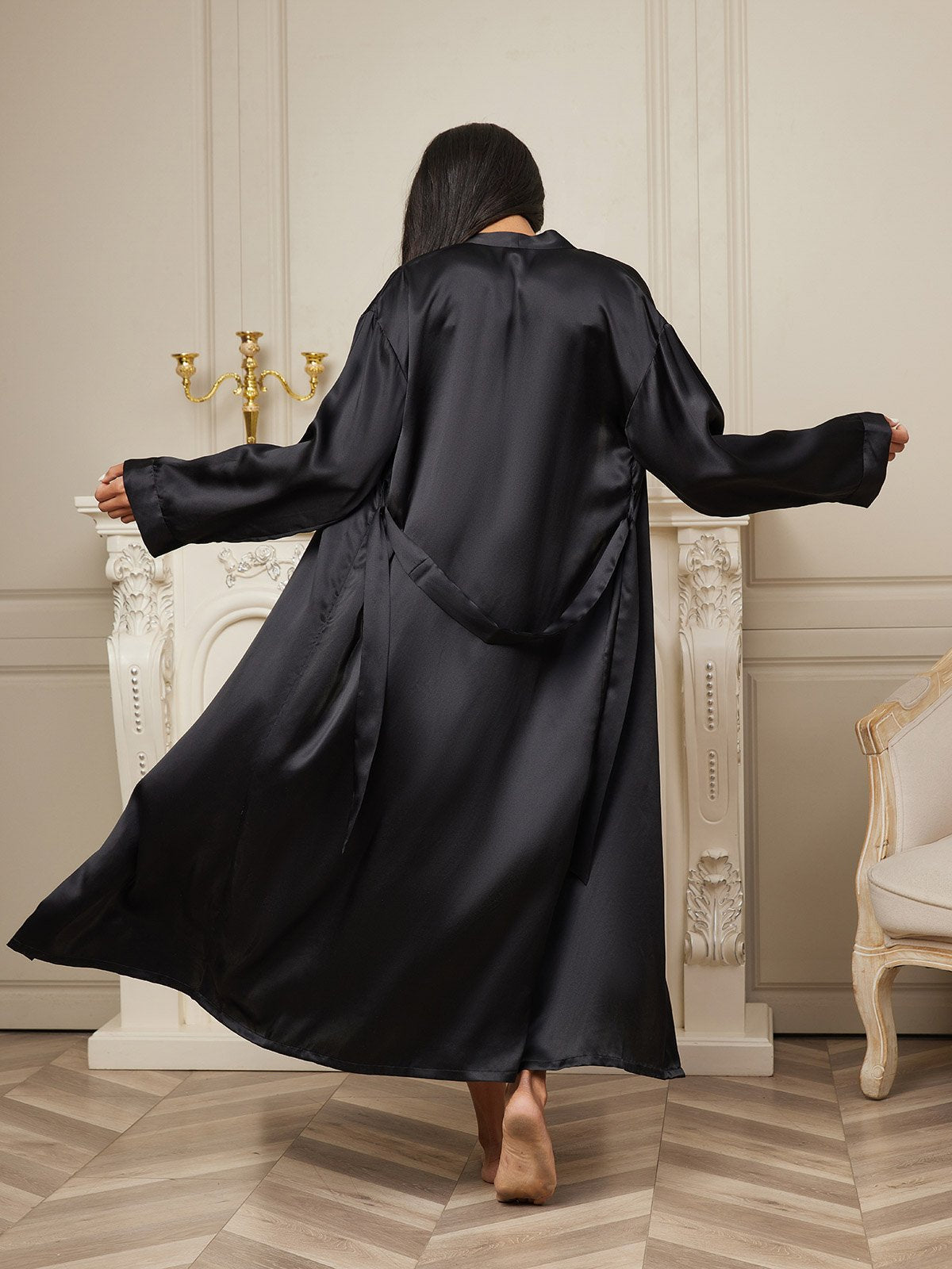 Women's Pure Silk Long Sleeve Midi Dressing Gown
