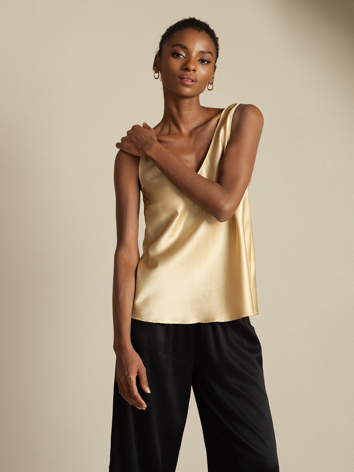 19Momme Silk Sleeveless V Neck Women's Tank Top with V Back Design