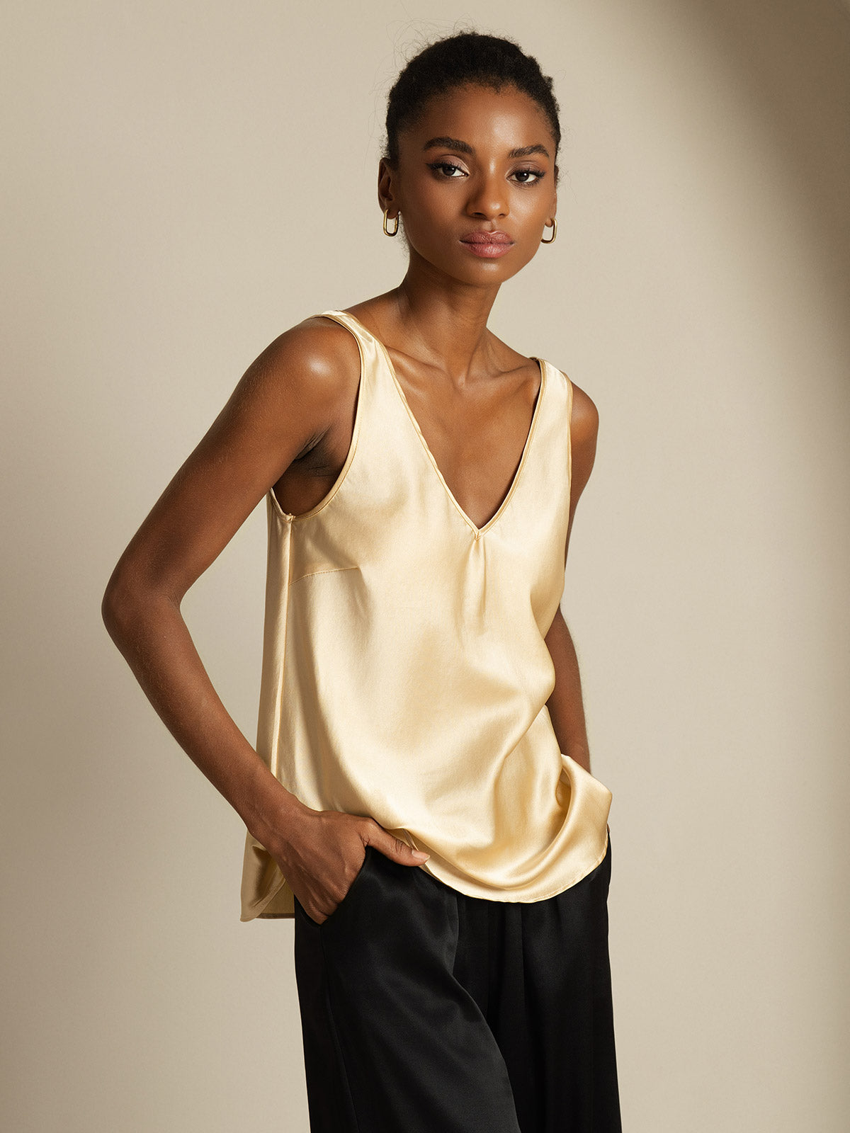 19Momme Silk Sleeveless V Neck Women's Tank Top with V Back Design