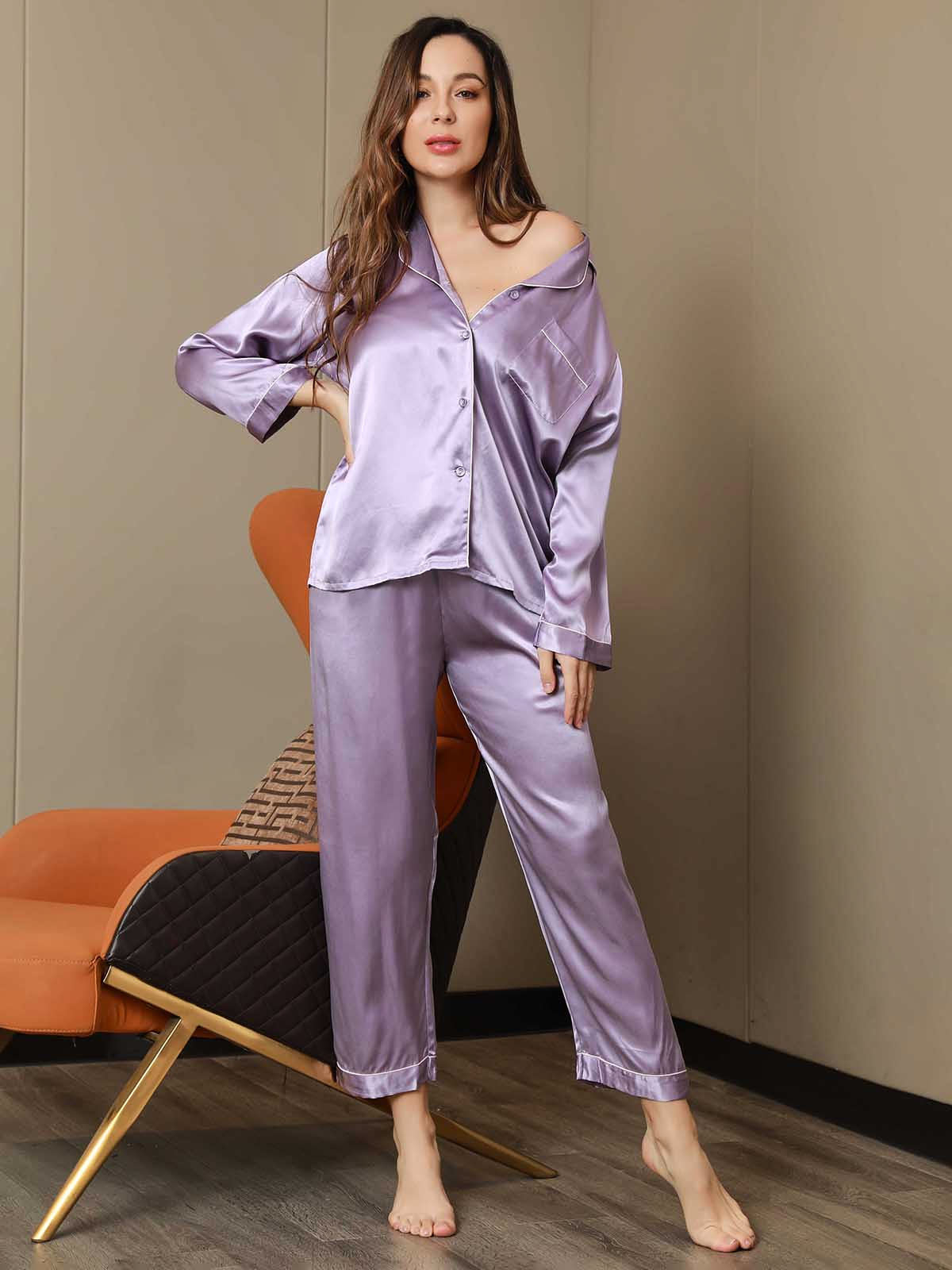 Women's Pure Silk Long Sleeve Notch Collar Pyjamas Set
