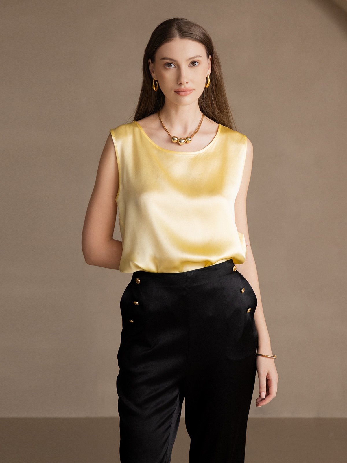 19Momme Silk Sleeveless Round Neck Women's Tank Top