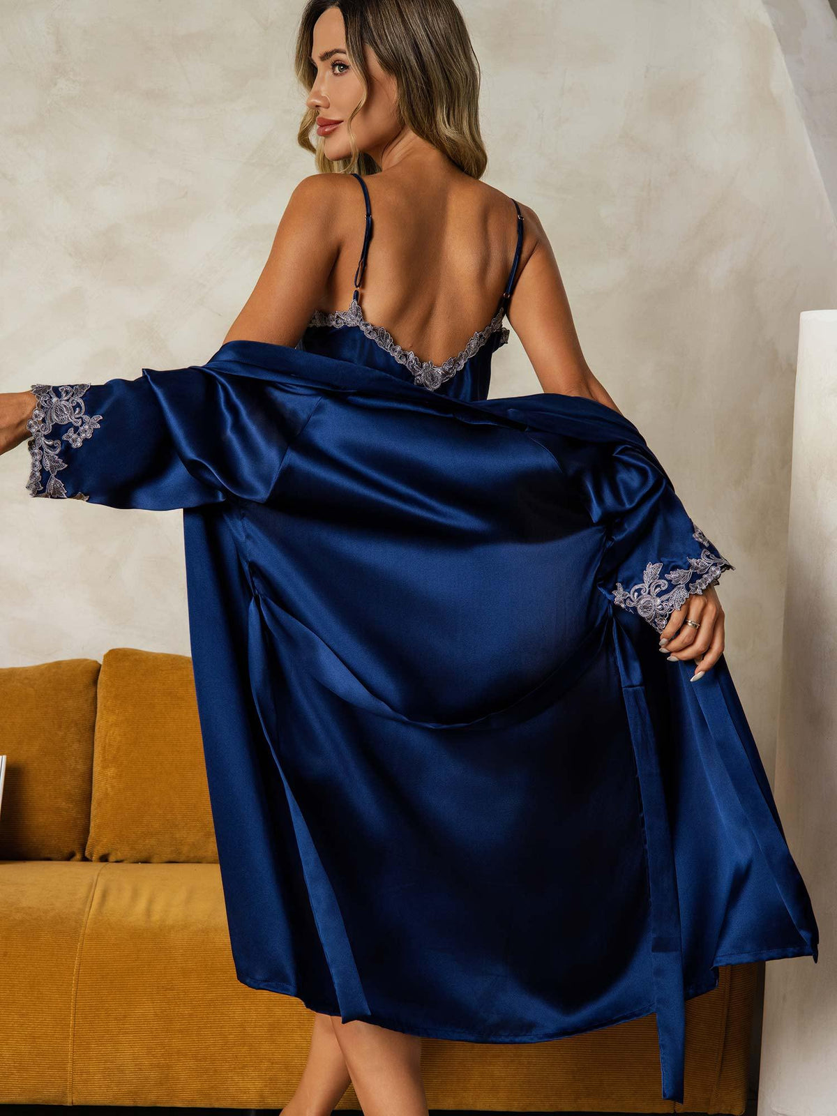 Elegant Pure Silk Nightdress&Dressing Gowns 2Pcs