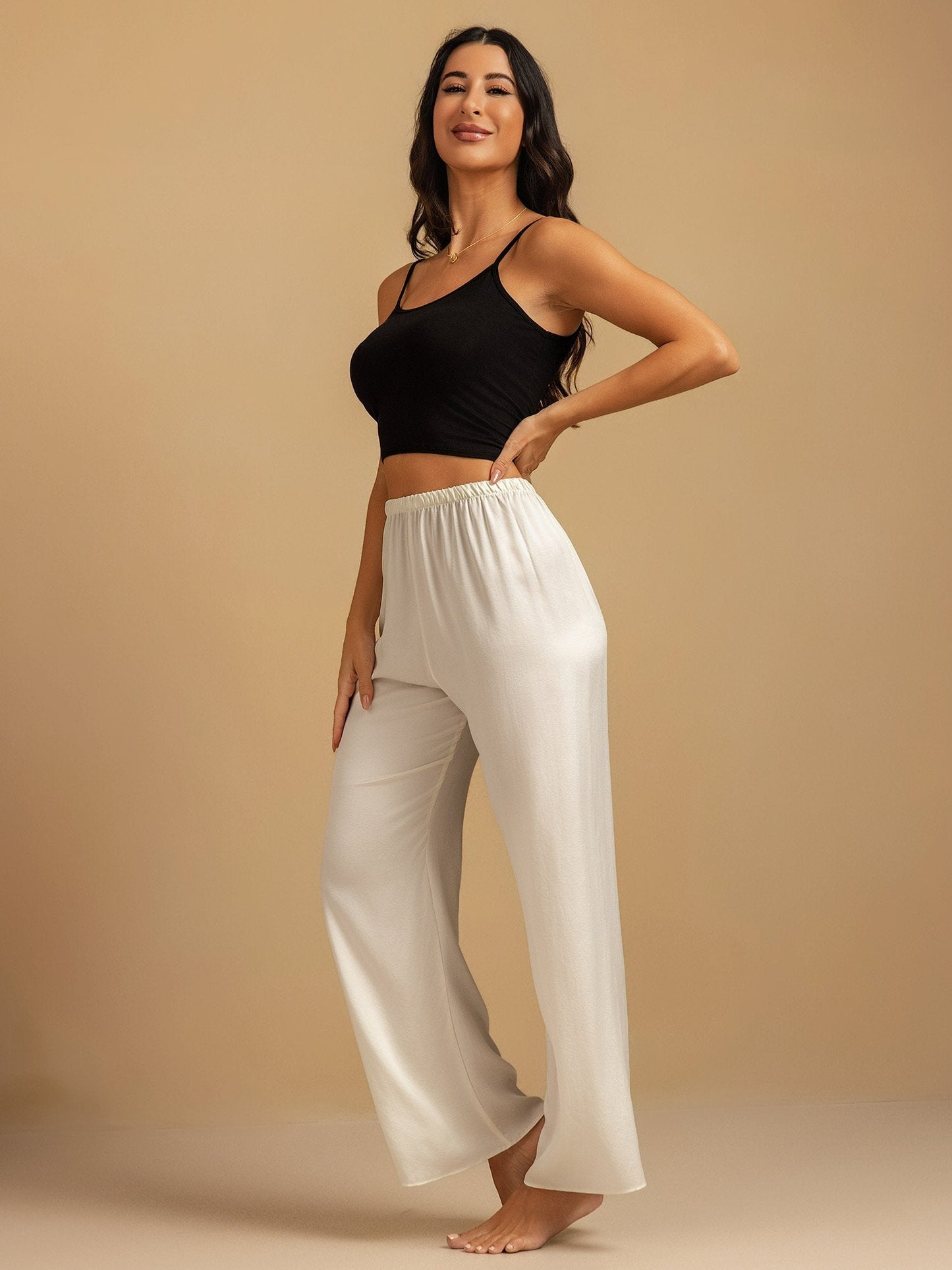 19Momme Washable Silk Wide Leg Women's Sleep Pants with Elastic Waist