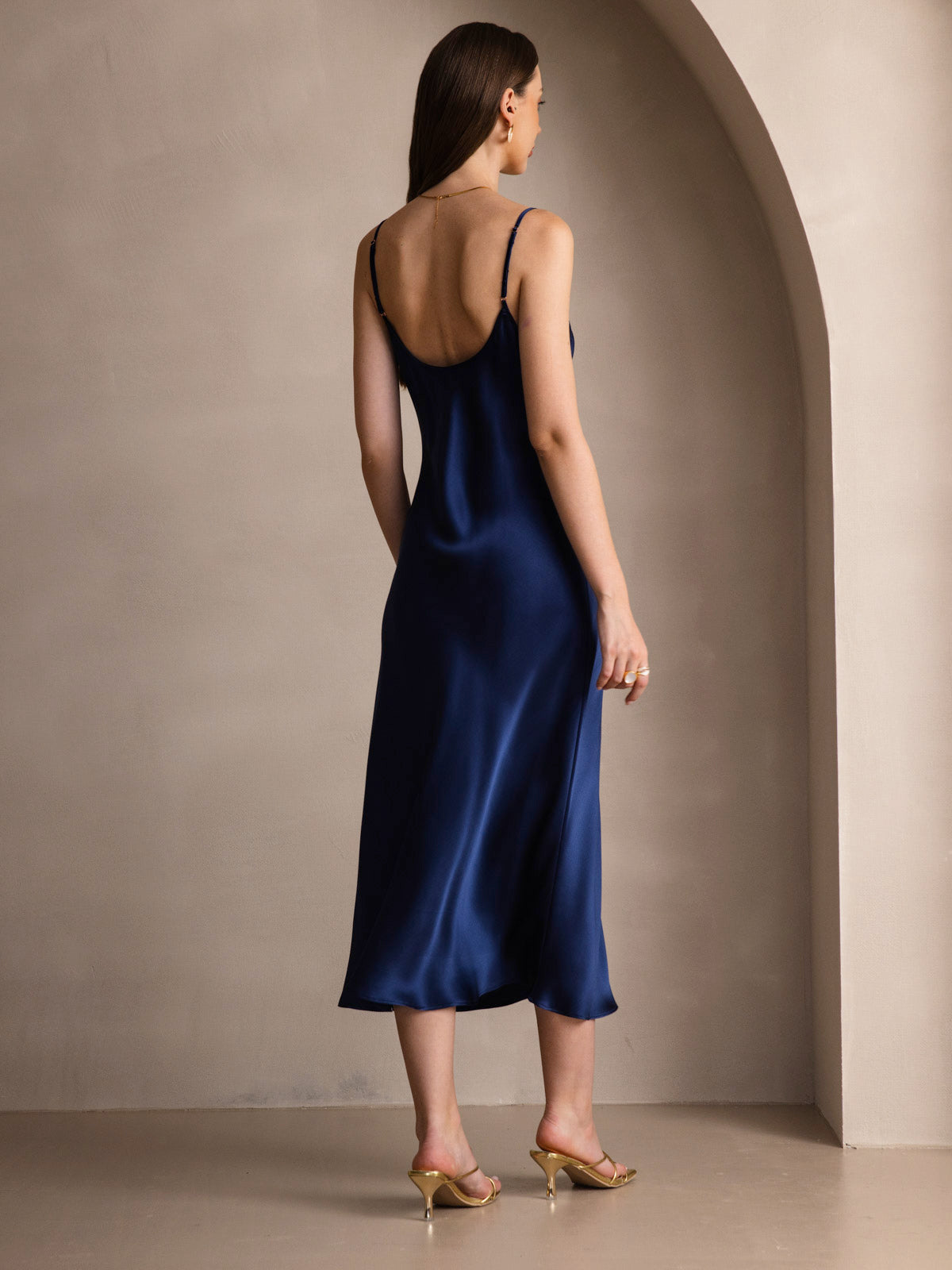 Pure Silk Spaghetti Strap Midi Dress