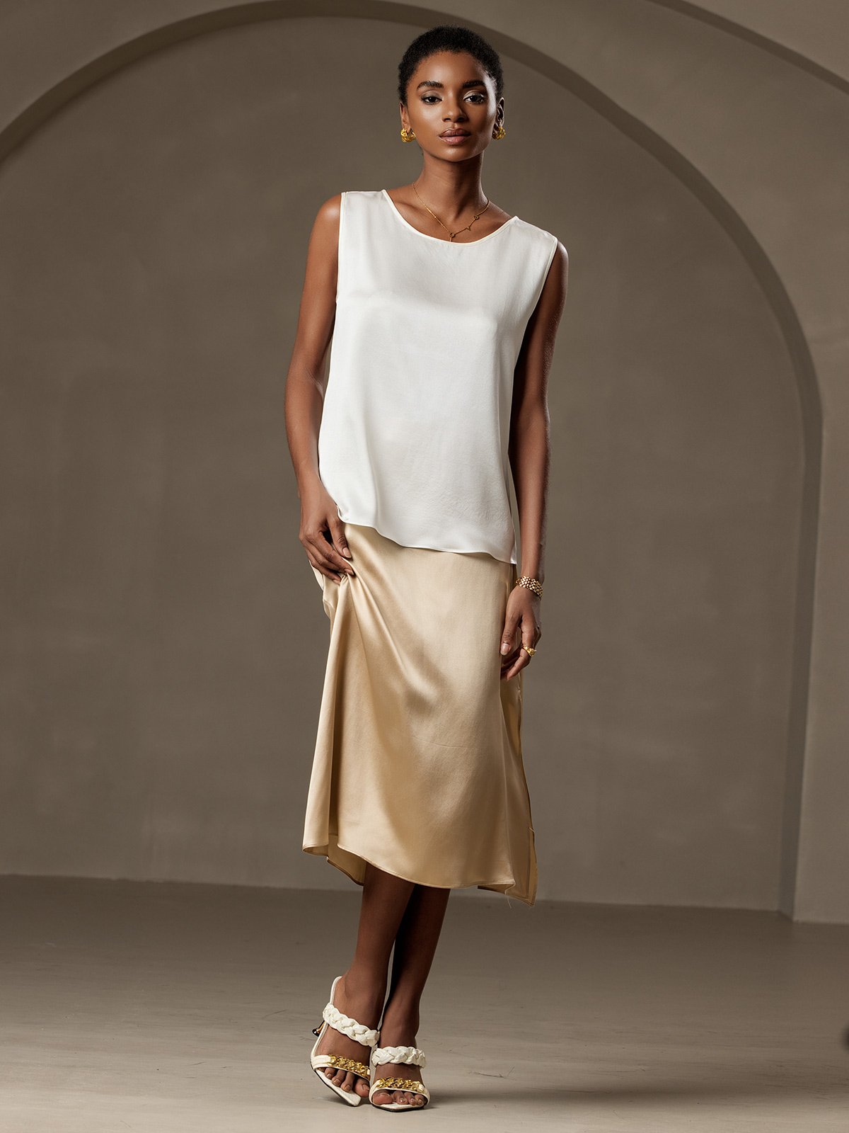 19Momme Silk Sleeveless Round Neck Women's Tank Top