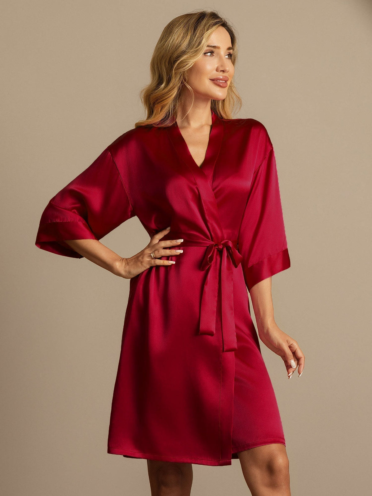 Pure Silk 3/4 Sleeve Women's Kimono Wrap Dressing Gown