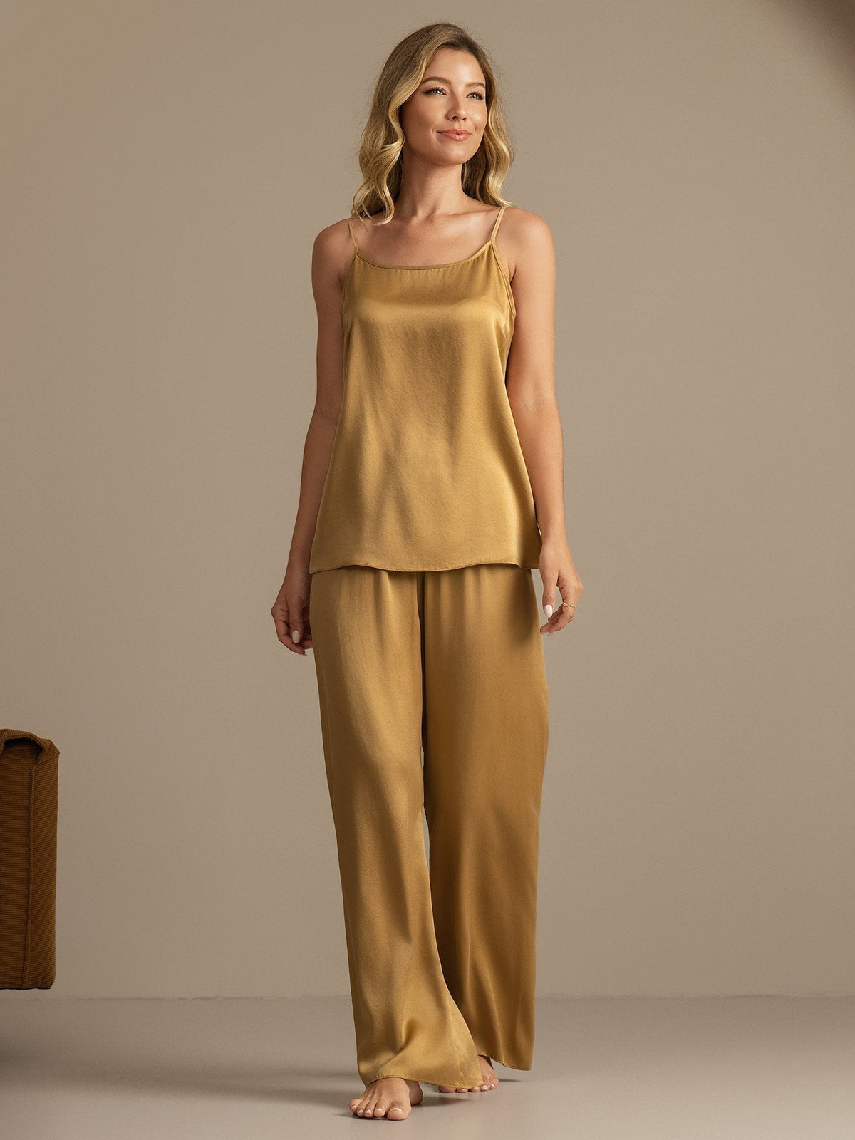 19Momme Washable Silk Spaghetti Strap Cami & Wide Leg Pants Set