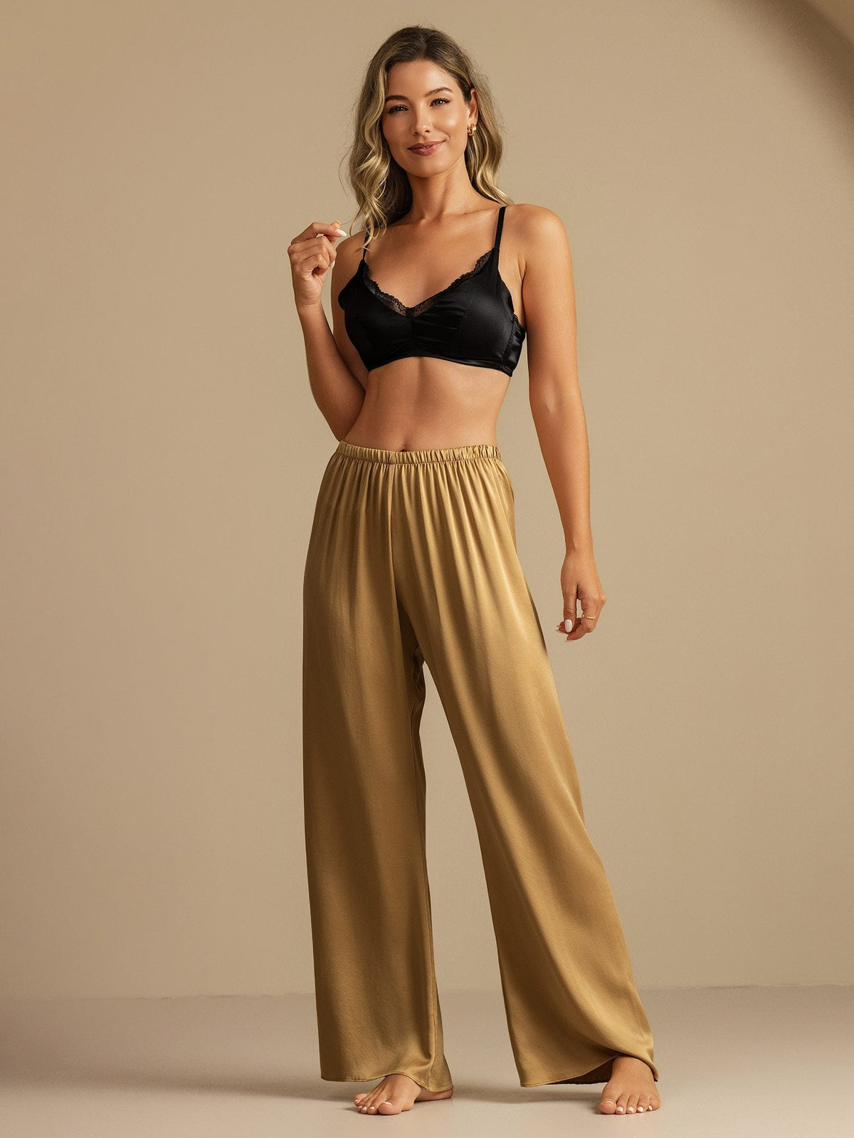19Momme Washable Silk Wide Leg Women's Sleep Pants with Elastic Waist
