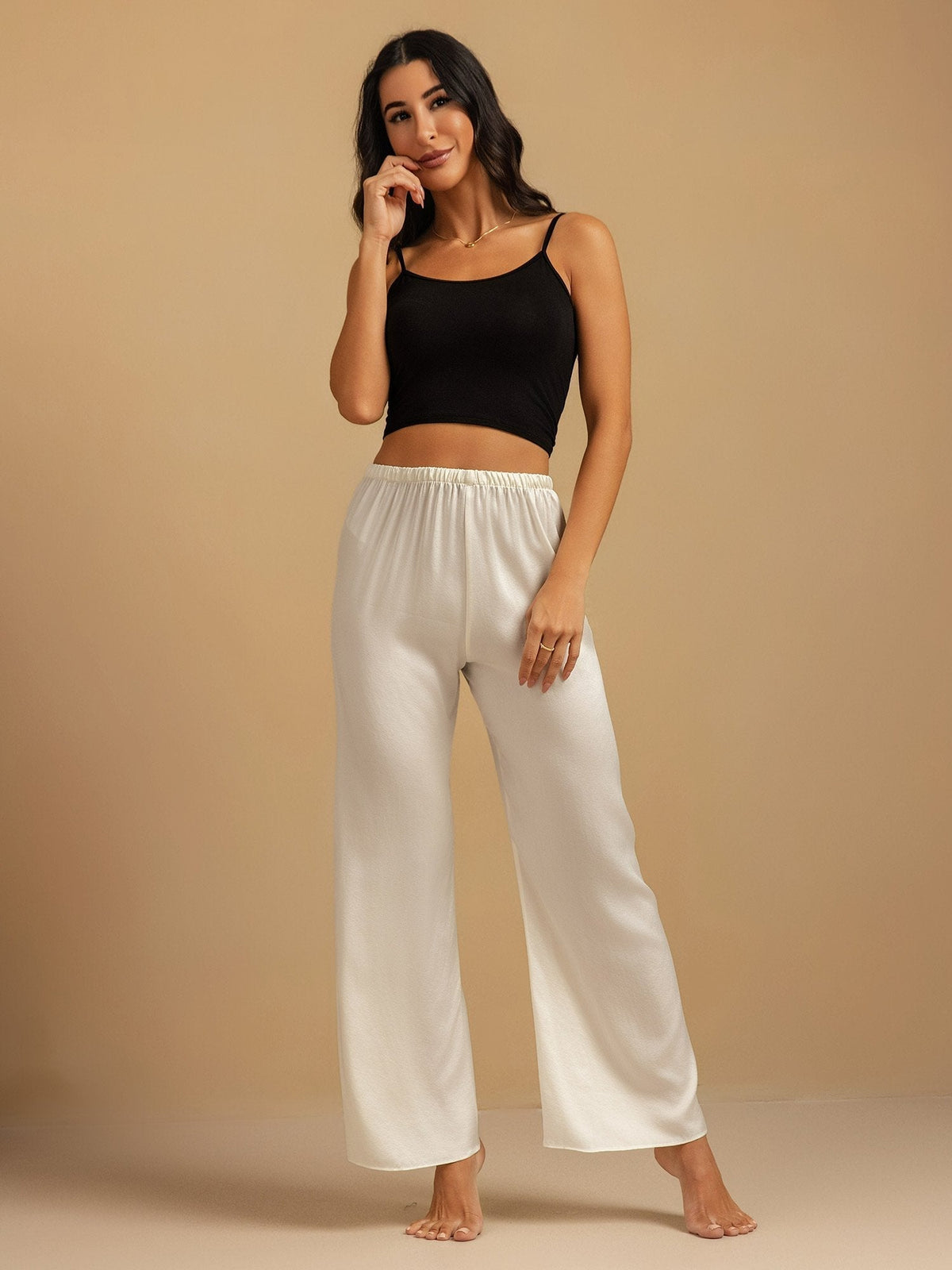 19Momme Washable Silk Wide Leg Women's Sleep Pants with Elastic Waist