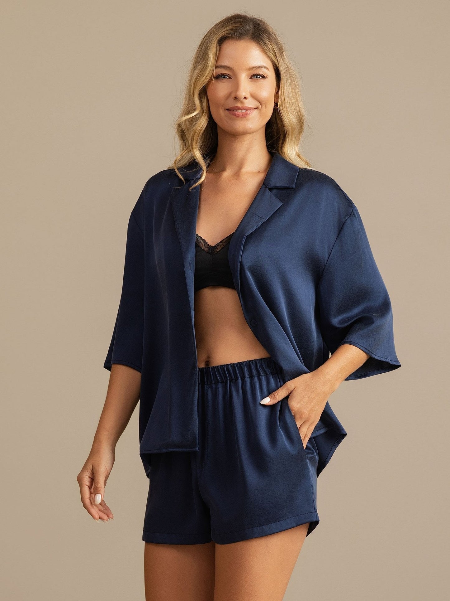 19Momme Women's Washable Silk Notch Collar Pyjamas Set with Side Pockets
