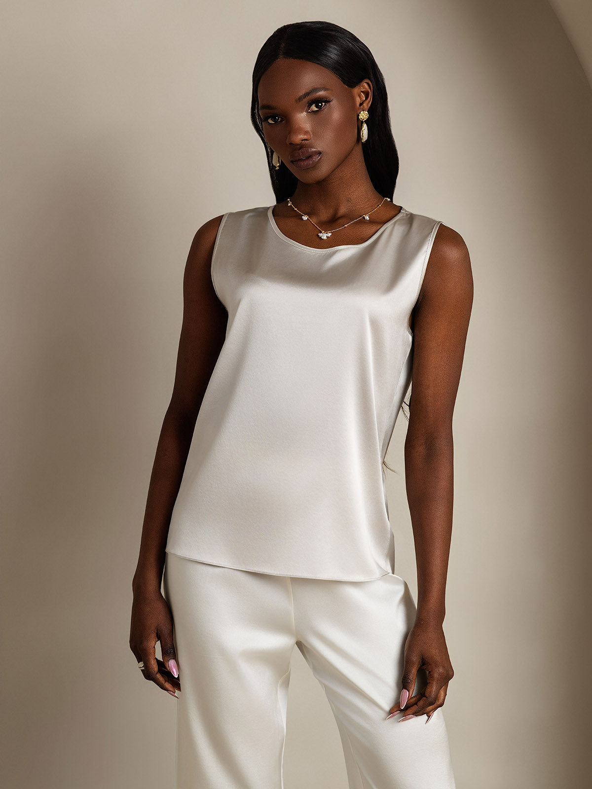 19Momme Silk Sleeveless Round Neck Women's Tank Top