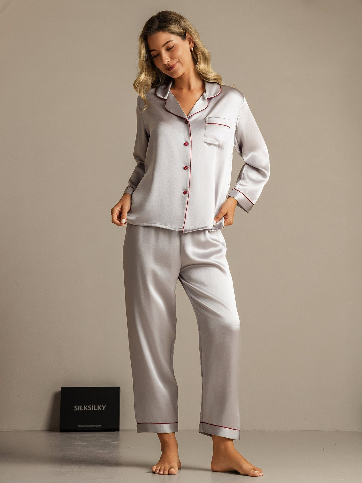 Women's Pure Silk Long Sleeve Notch Collar Pyjamas Set