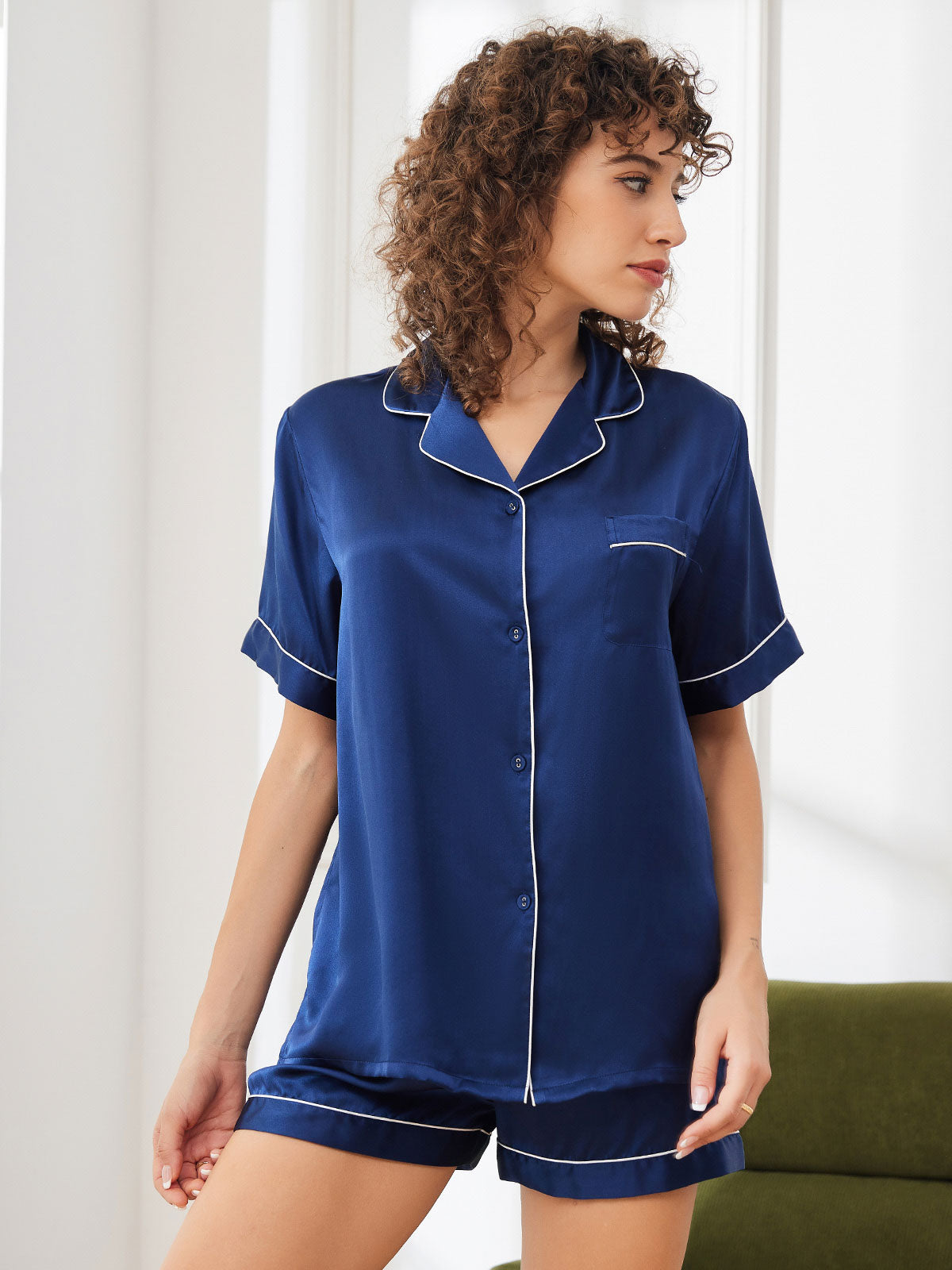 Pure Silk Short Sleeve Button Up Women's Pyjamas Set