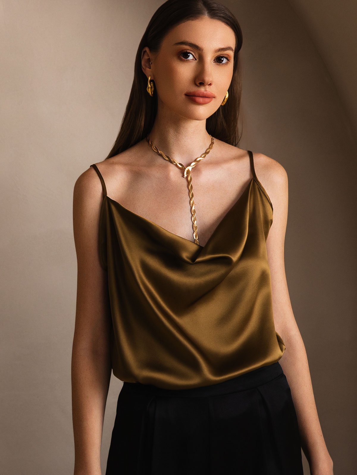 19Momme Silk Spaghetti Strap Cowl Neck Camisoles