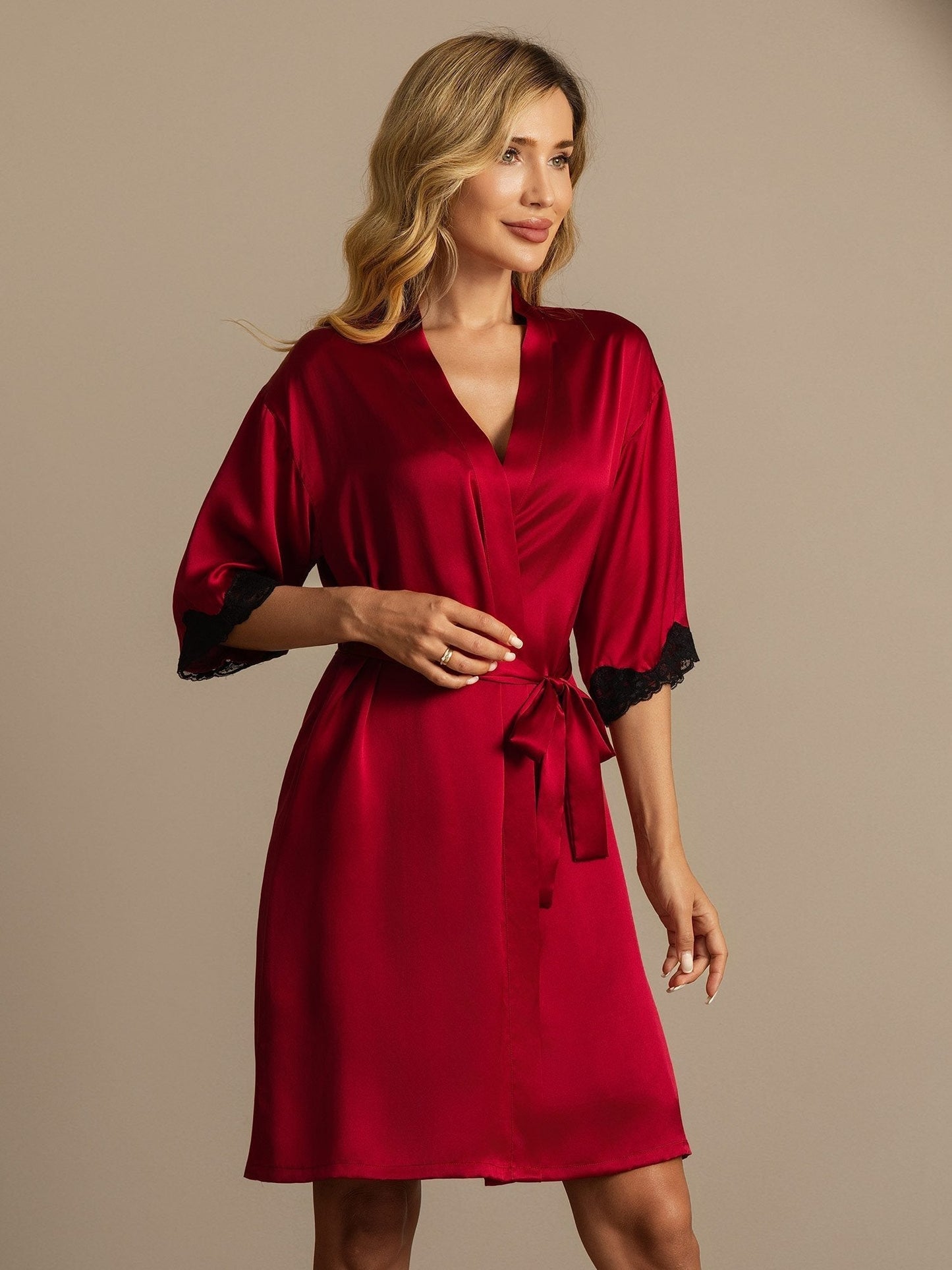 Pure Silk Basic Women's Robe with Lace Design
