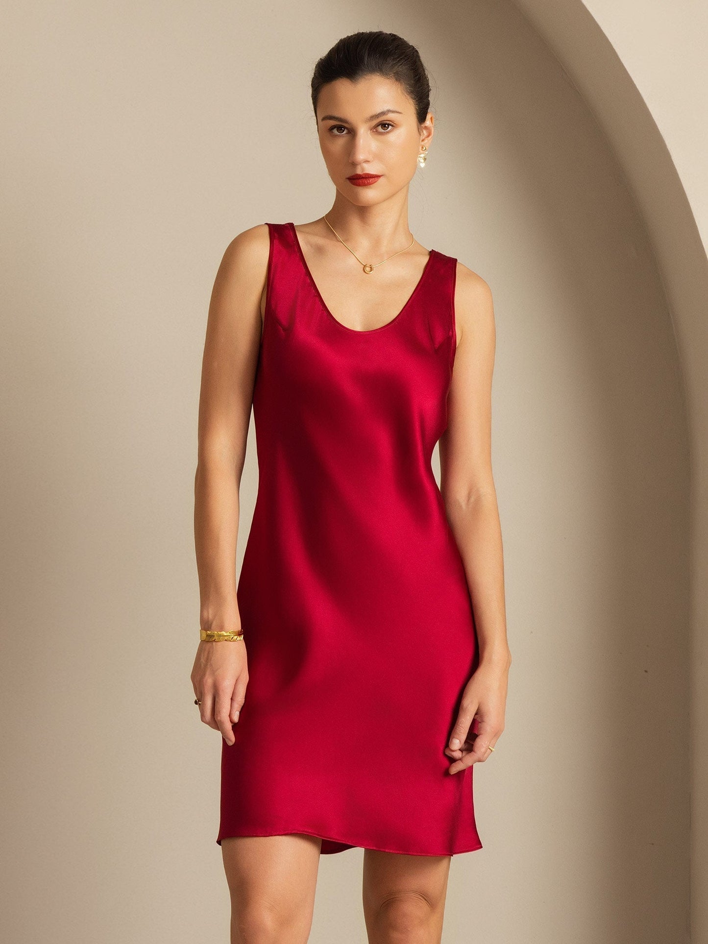Pure Silk Sleeveless U Neck Short Dress