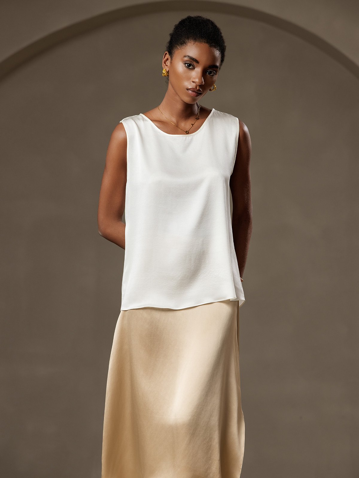 19Momme Silk Sleeveless Round Neck Women's Tank Top