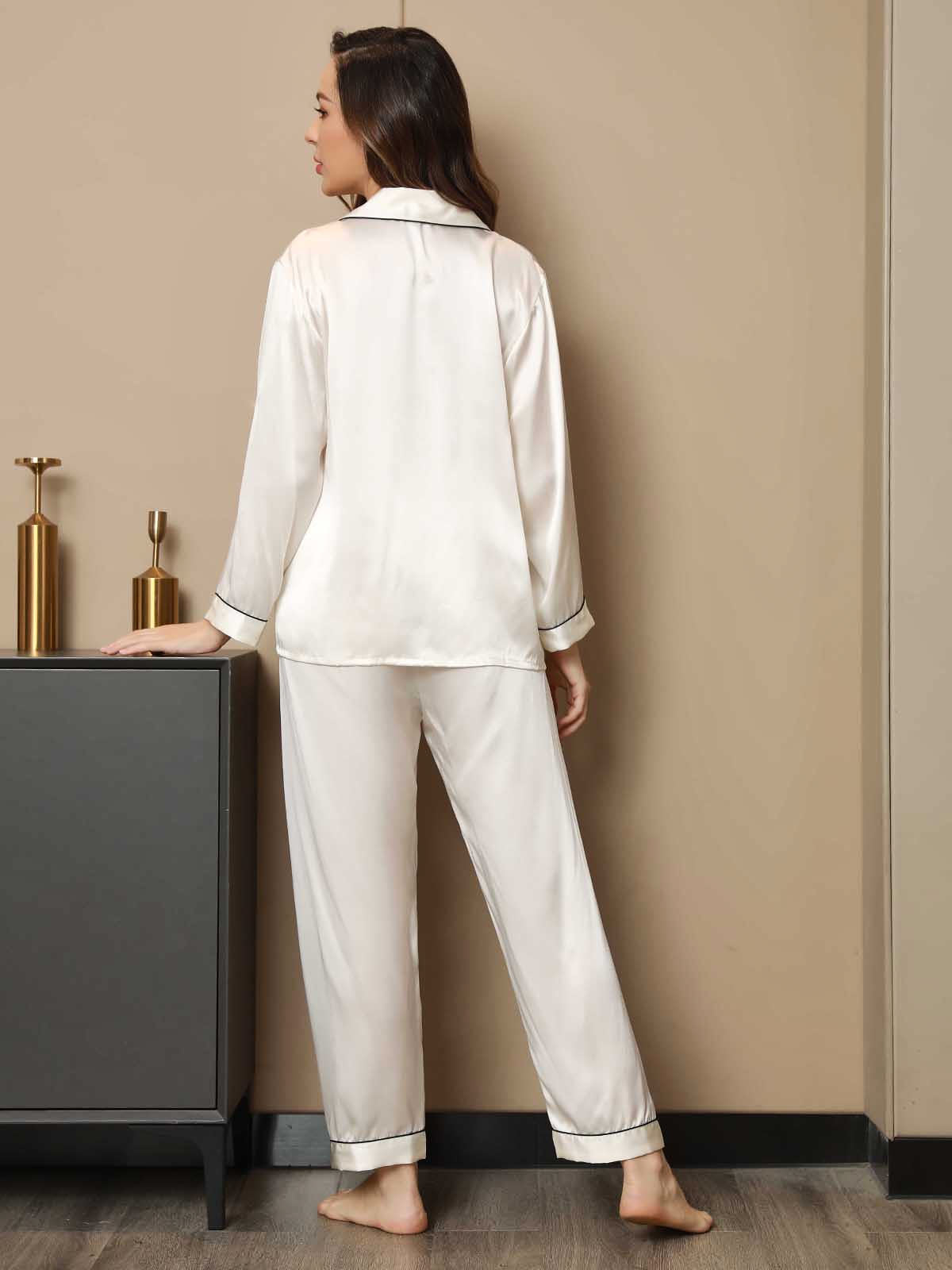 Pure Silk Notch Collar Button Up Women's Pyjamas Set