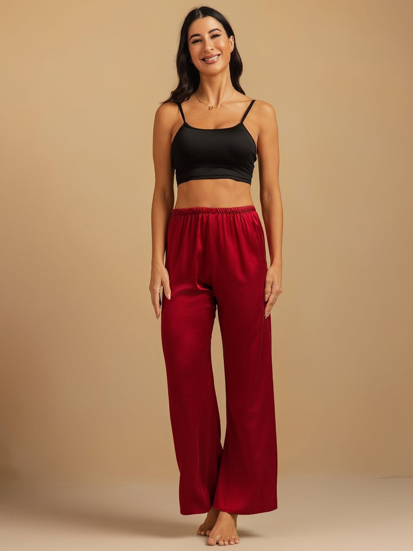 19Momme Washable Silk Wide Leg Women's Sleep Pants with Elastic Waist
