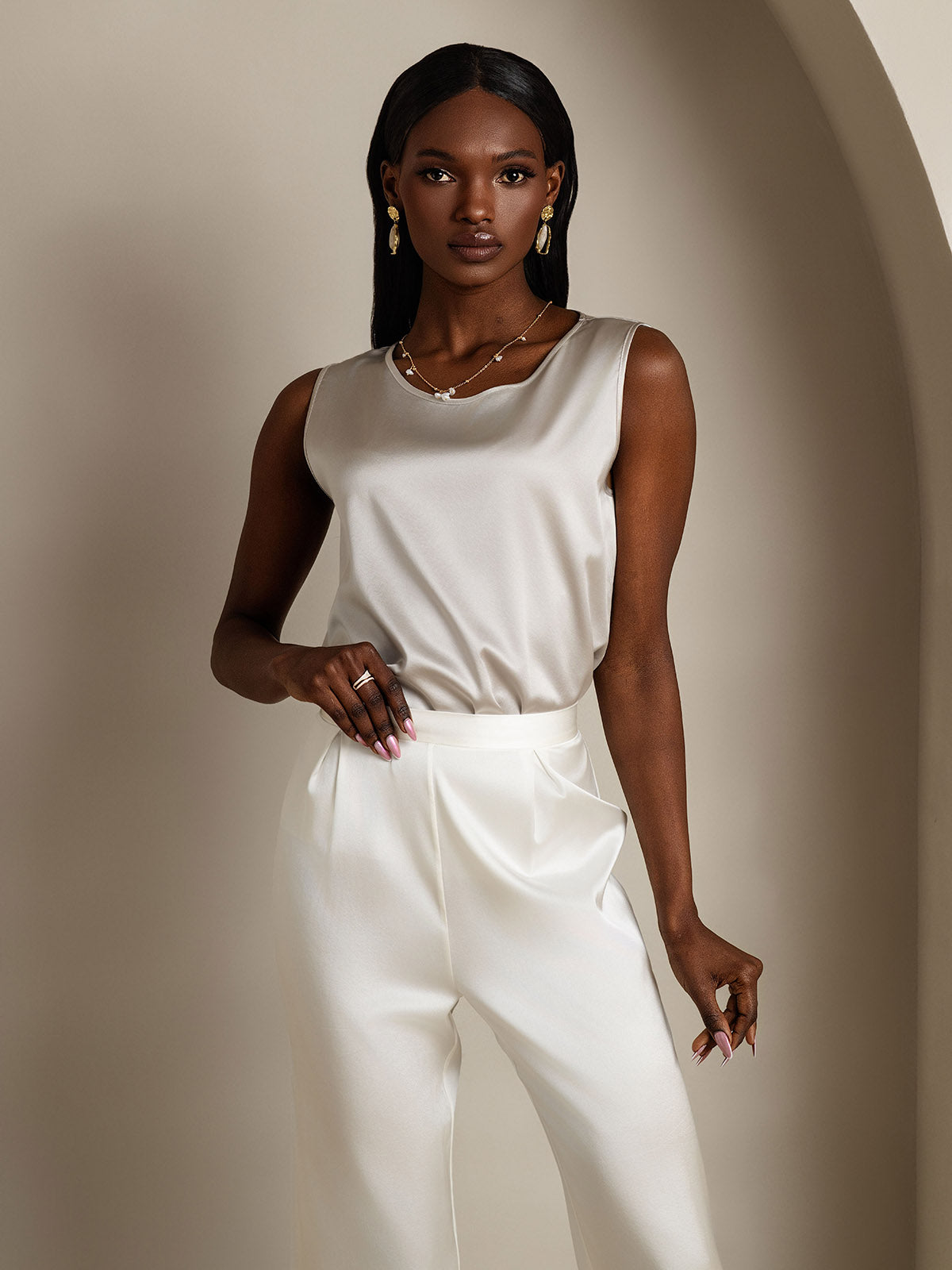 19Momme Silk Sleeveless Round Neck Women's Tank Top