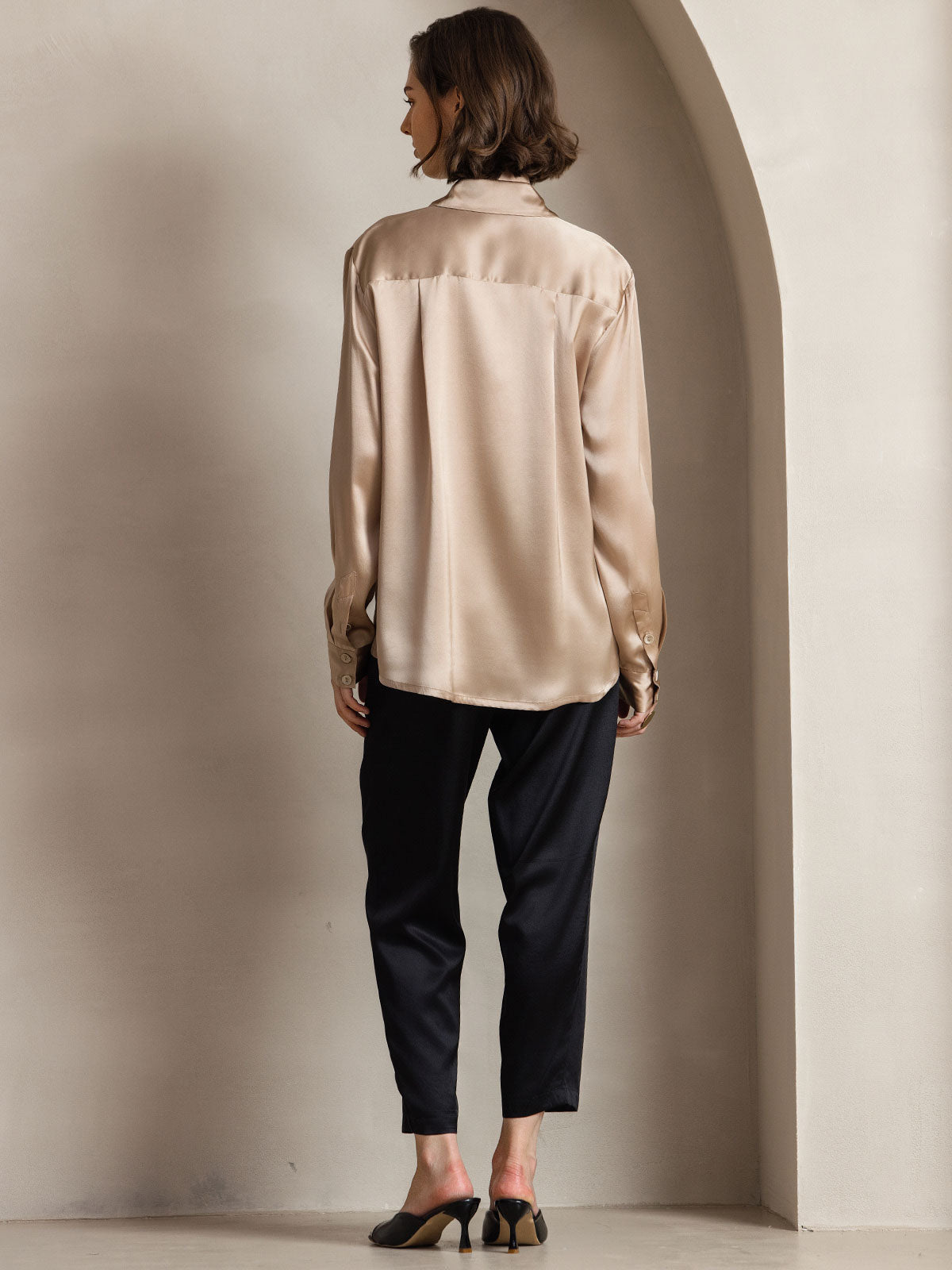 19Momme Silk Long Sleeve Lapel Collar Women's Shirt