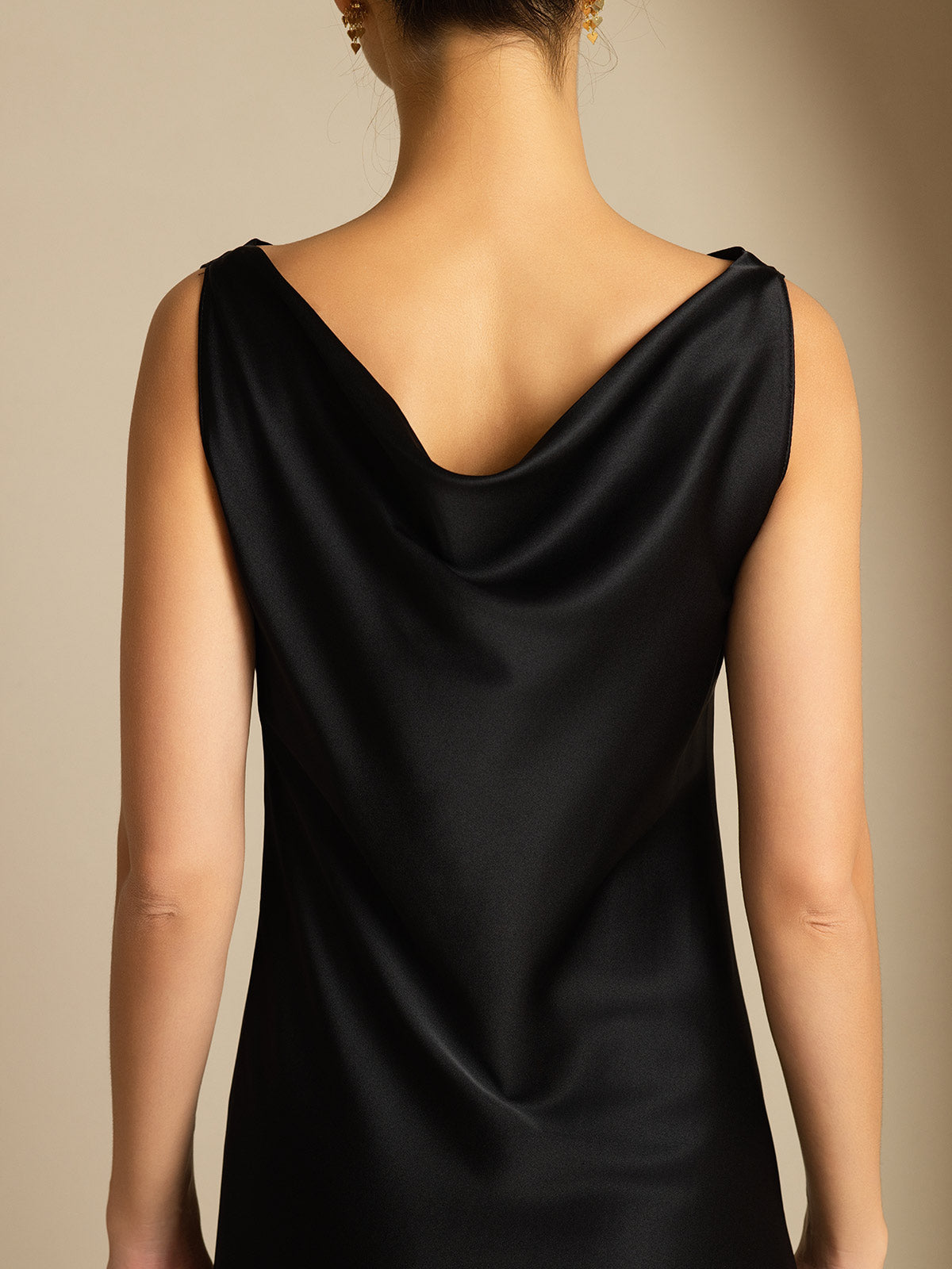 19Momme Silk Sleeveless Cowl Neck Knee Dress
