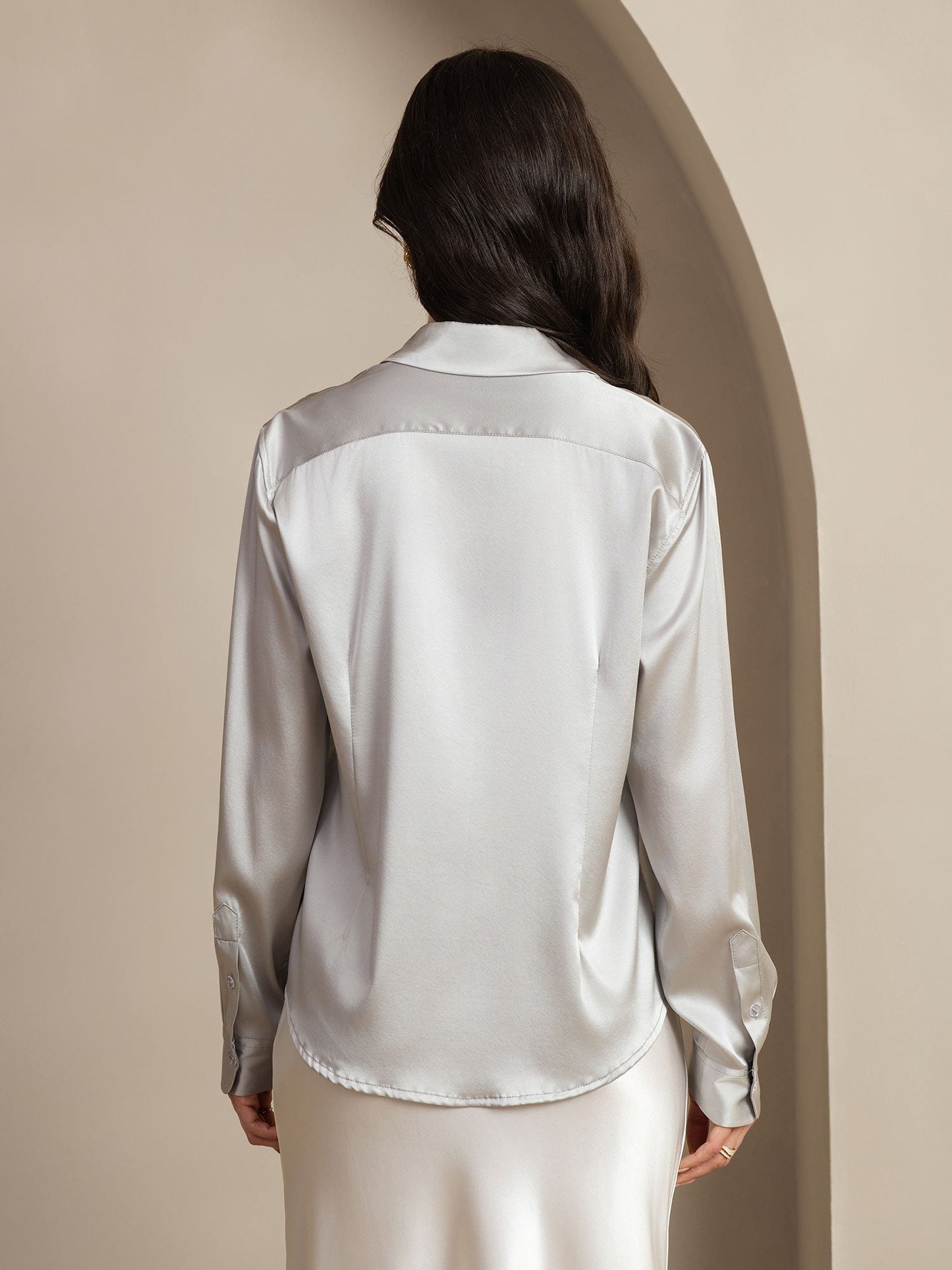 19Momme Silk Long Sleeve Lapel Collar Women's Shirt