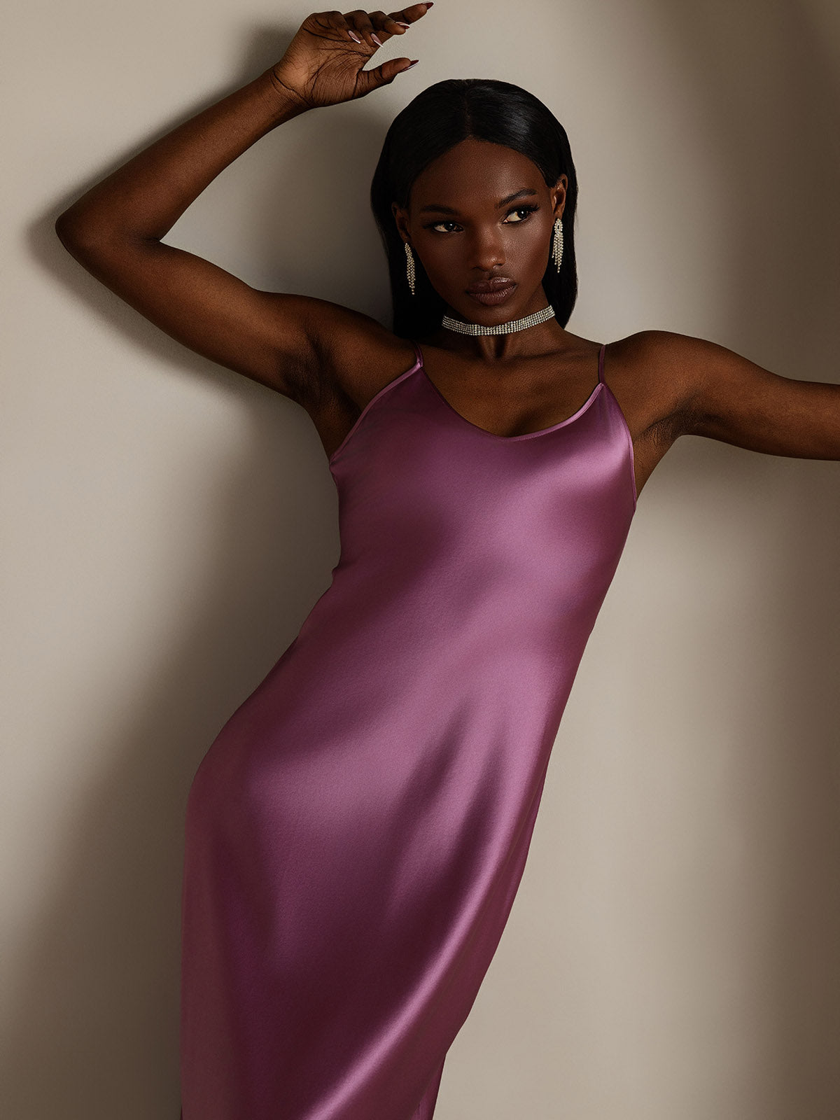 Pure Silk Spaghetti Strap V-neck Midi Nightdress