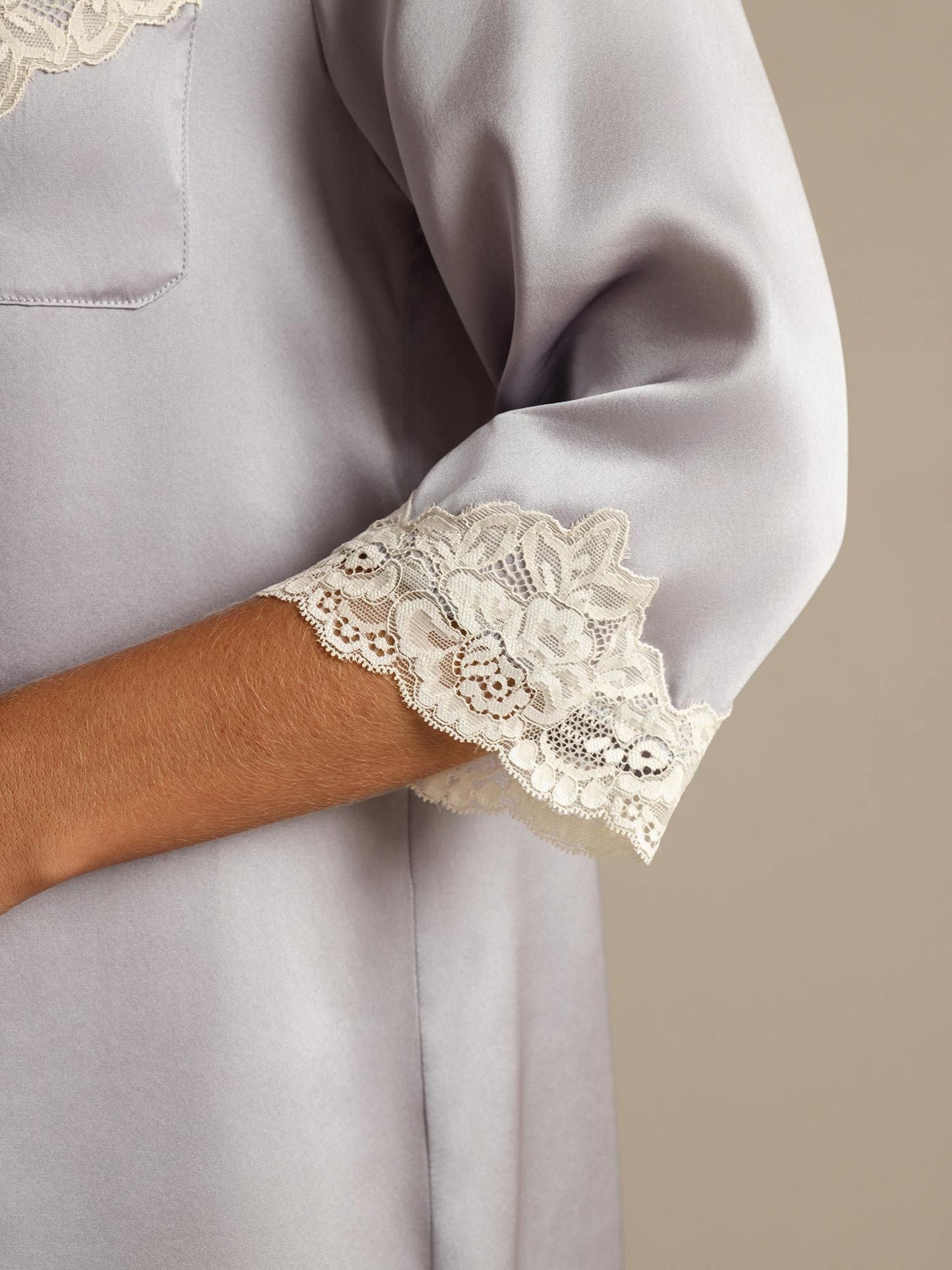 Pure Silk Button Up Nightshirt with Lace Design
