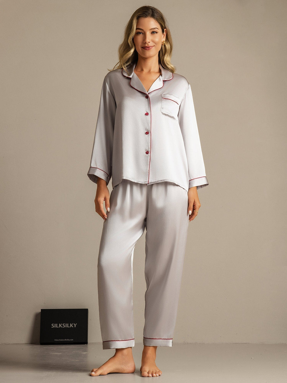 Women's Pure Silk Long Sleeve Notch Collar Pyjamas Set
