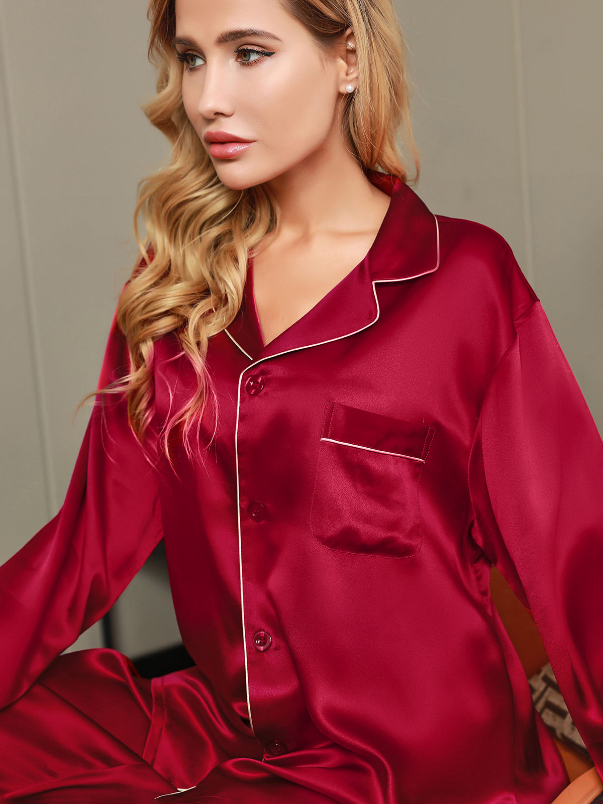Women's Pure Silk Long Sleeve Notch Collar Pyjamas Set