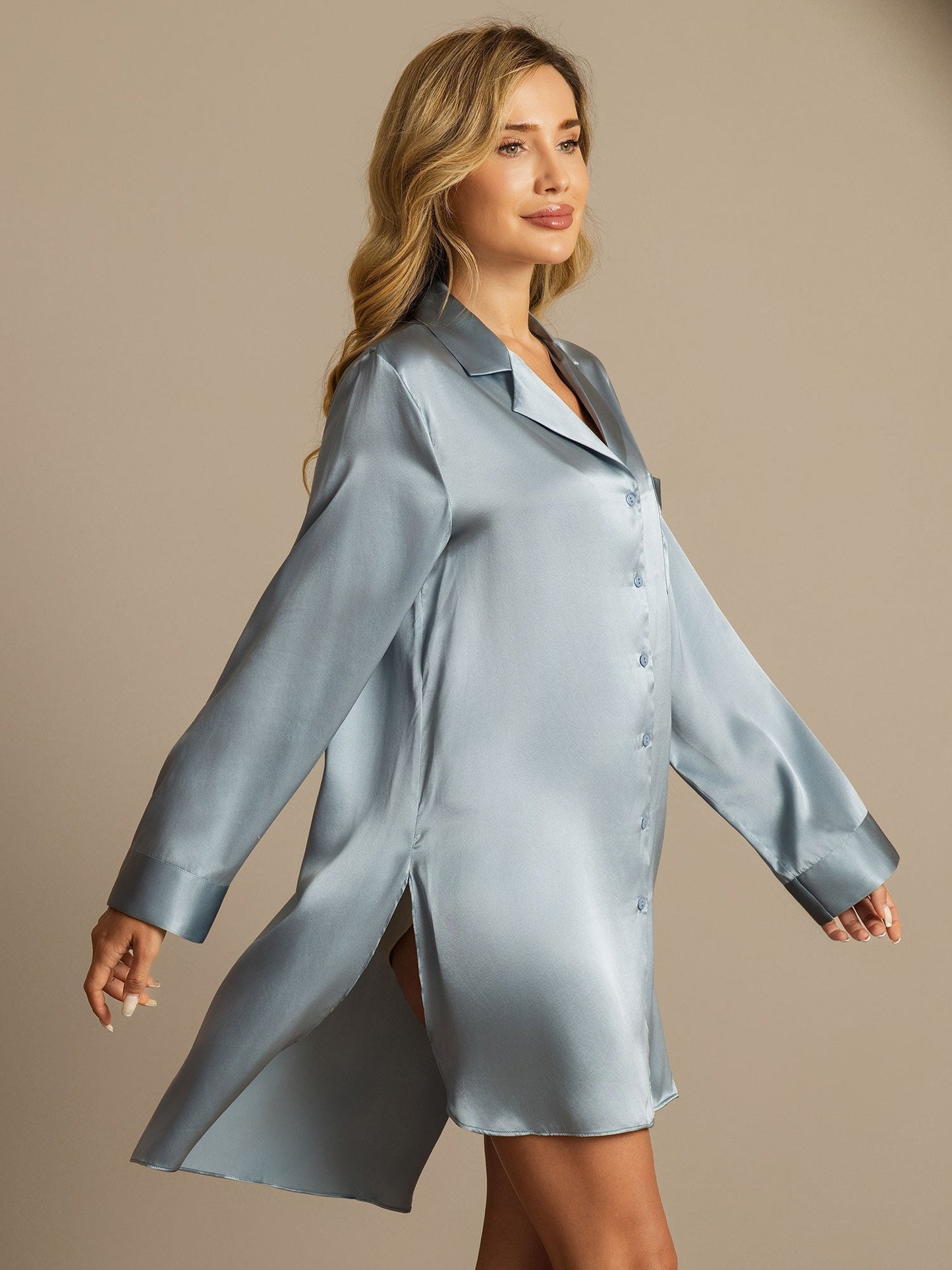 Pure Silk Nightshirt with High-Low Hem