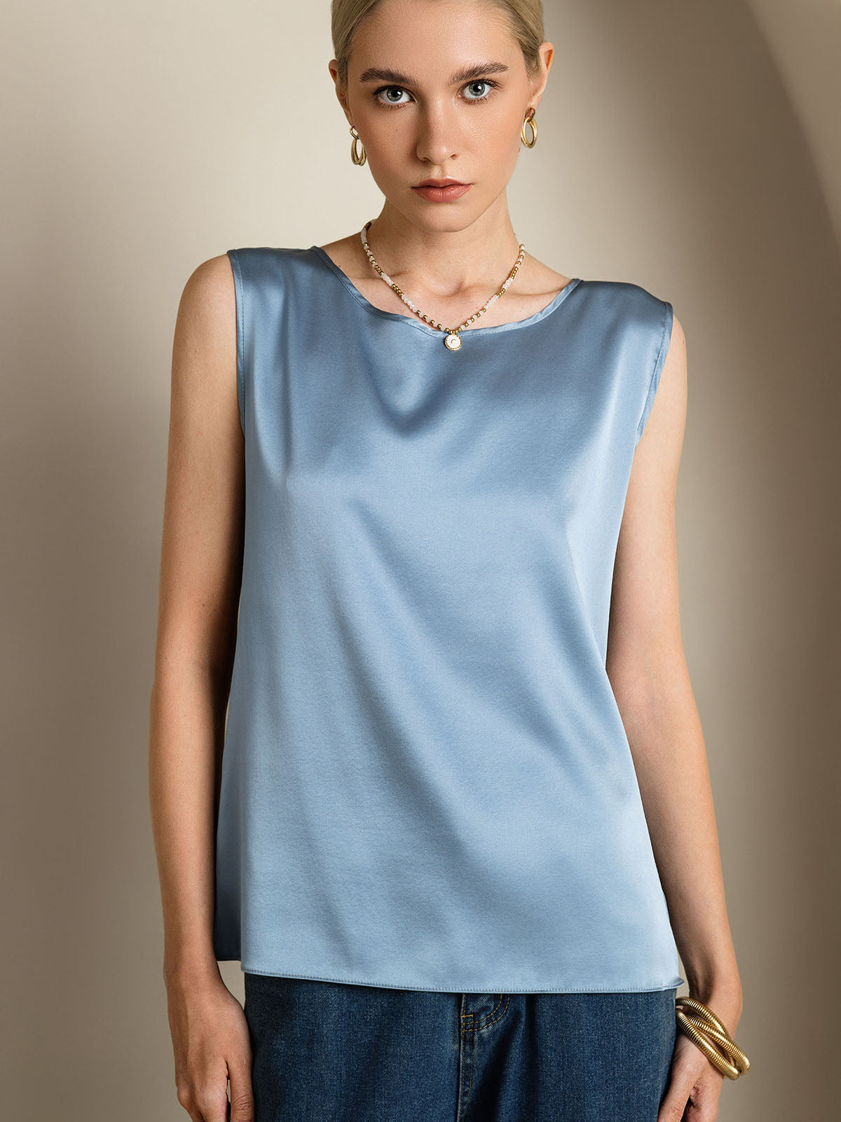 19Momme Silk Sleeveless Round Neck Women's Tank Top