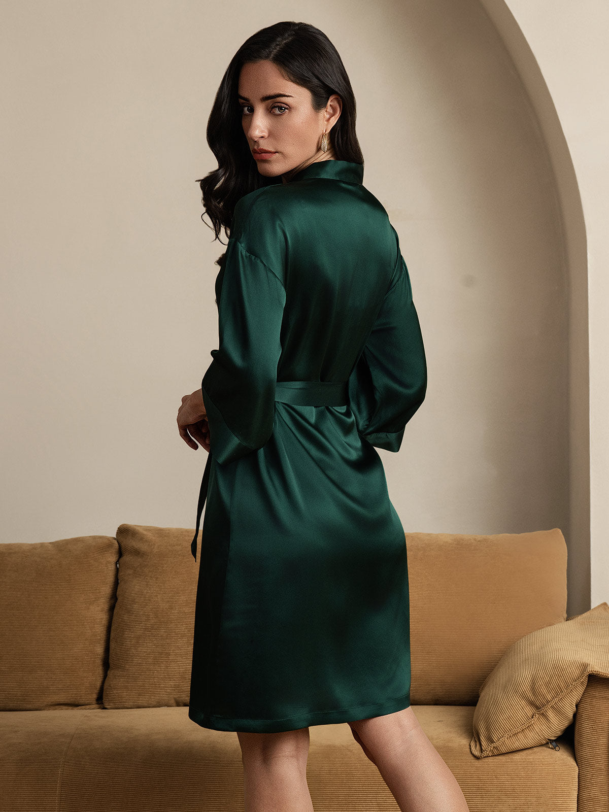 Pure Silk 3/4 Sleeve Women's Kimono Wrap Dressing Gown