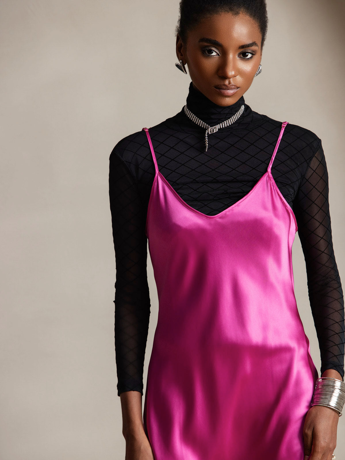Pure Silk Spaghetti Strap Midi Dress