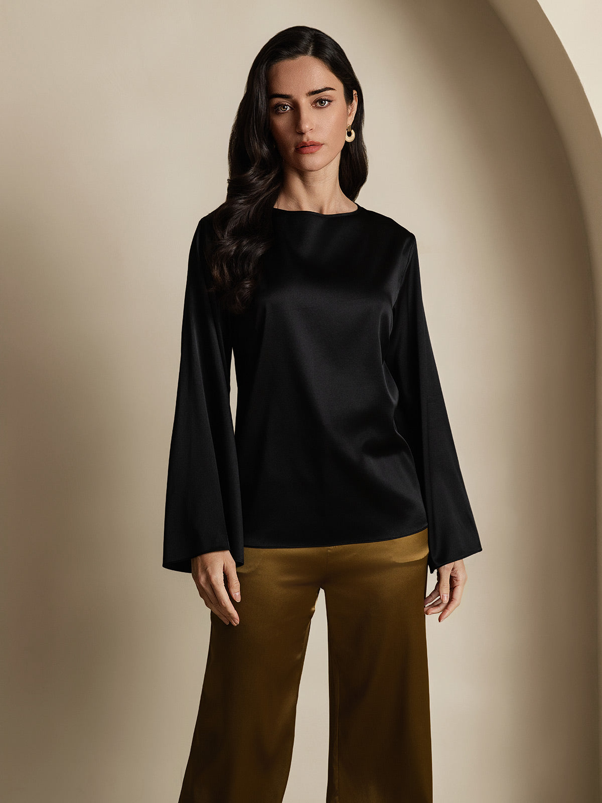 19Momme Silk Bell Sleeve Boat Neck Women's Top