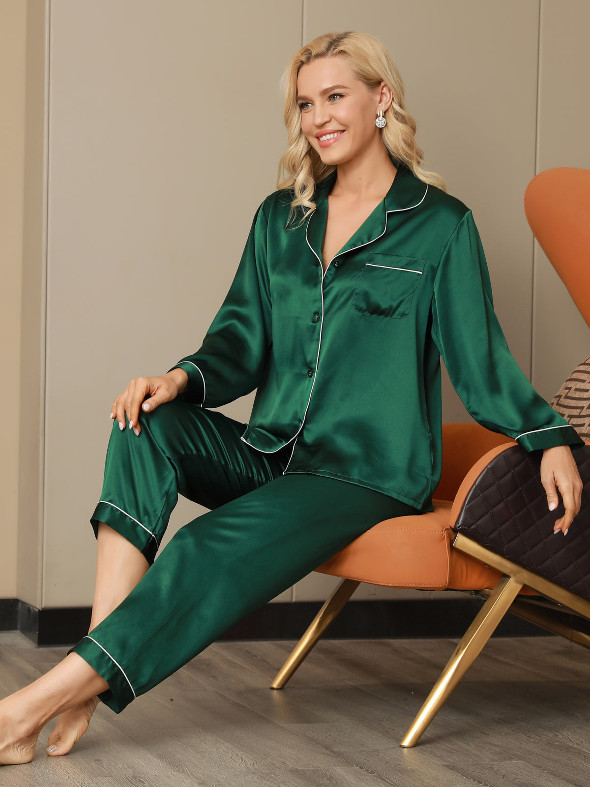Pure Silk Notch Collar Button Up Women's Pyjamas Set