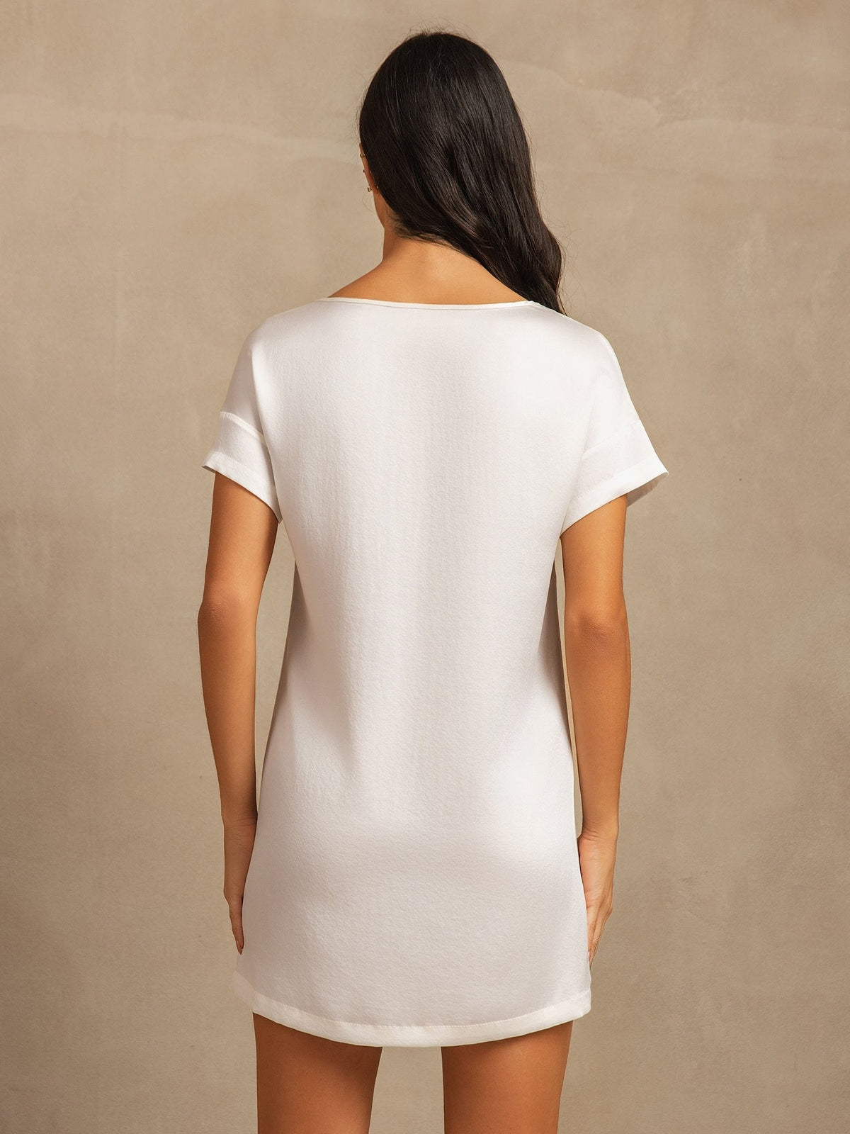 19Momme Washable Silk Short Sleeve Round Neck Short Nightdress