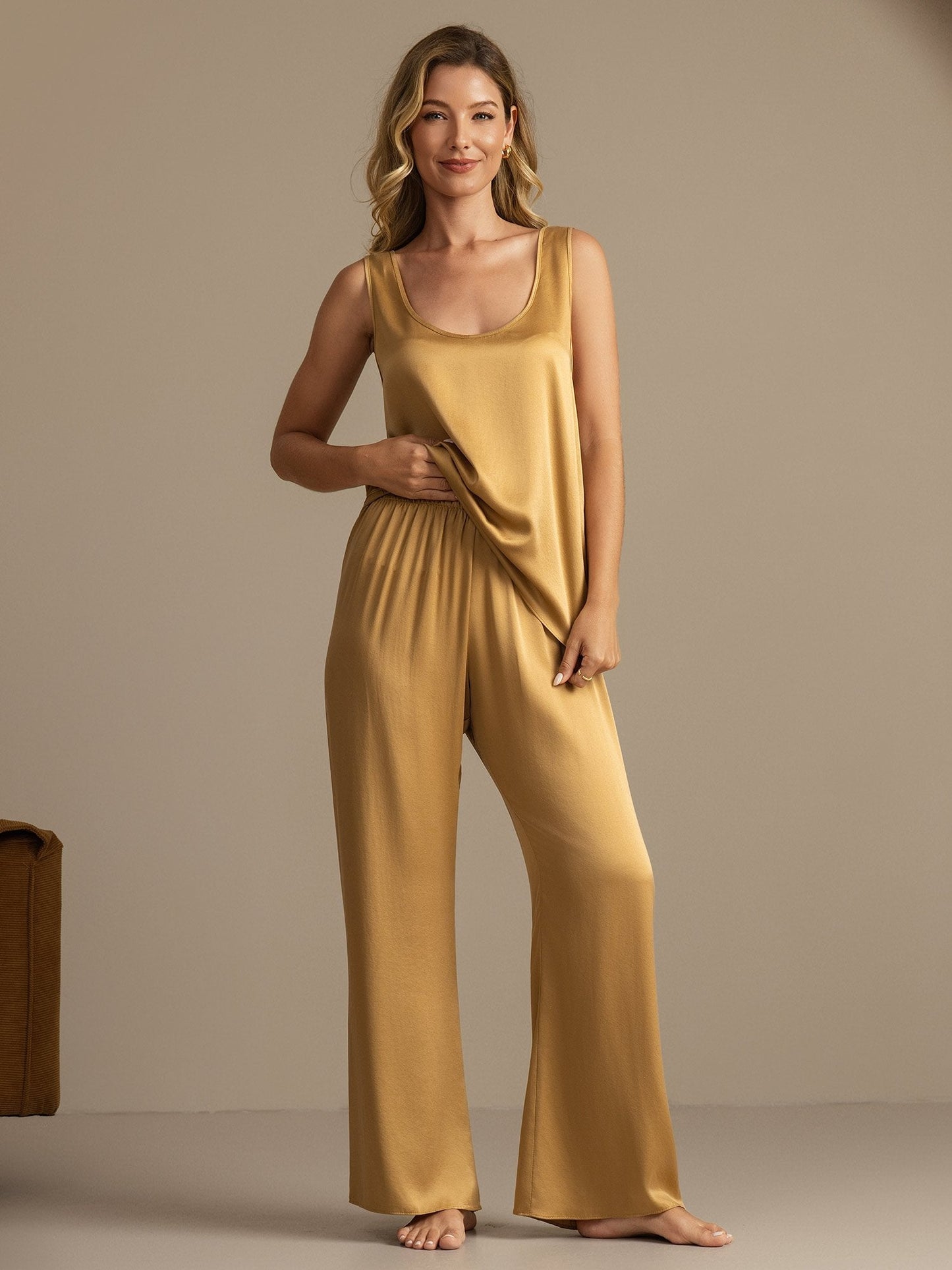 19Momme Washable Silk Tank Top & Wide Leg Pants Set