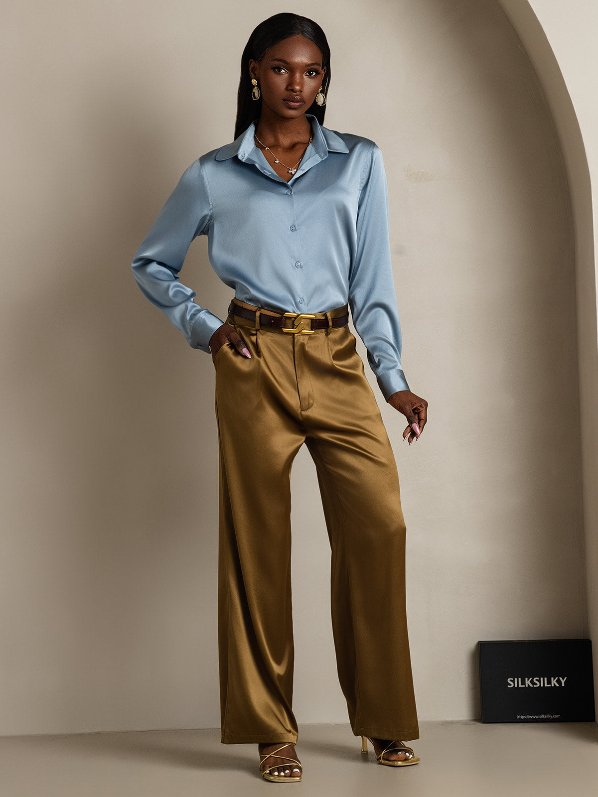 19Momme Silk Long Sleeve Lapel Collar Women's Shirt