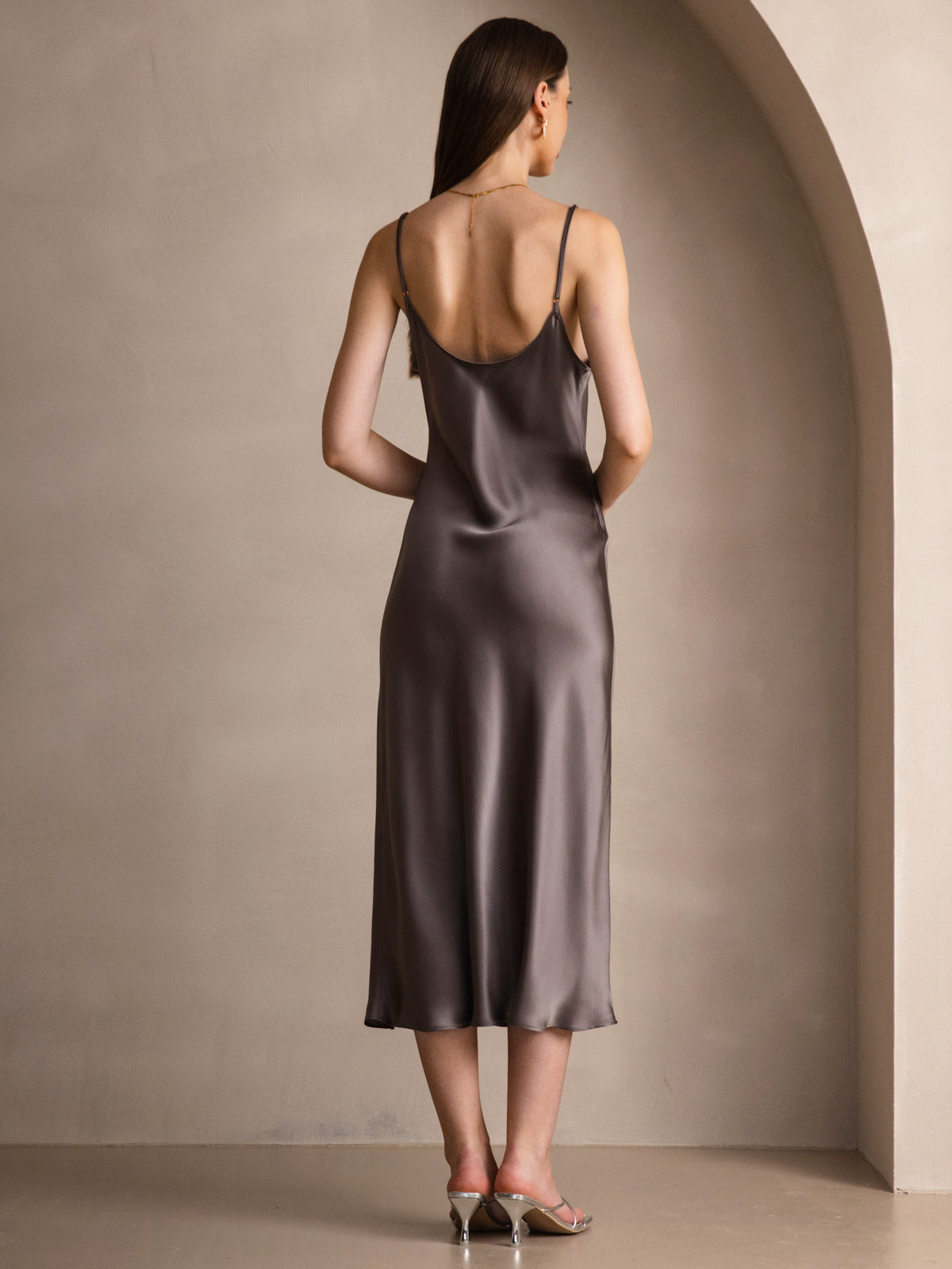 Pure Silk Spaghetti Strap Midi Dress