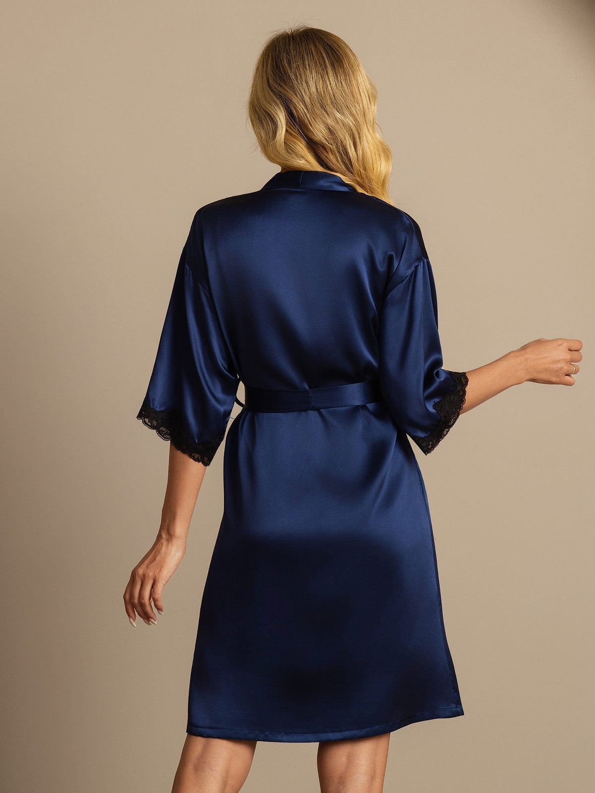 Pure Silk Basic Women's Robe with Lace Design