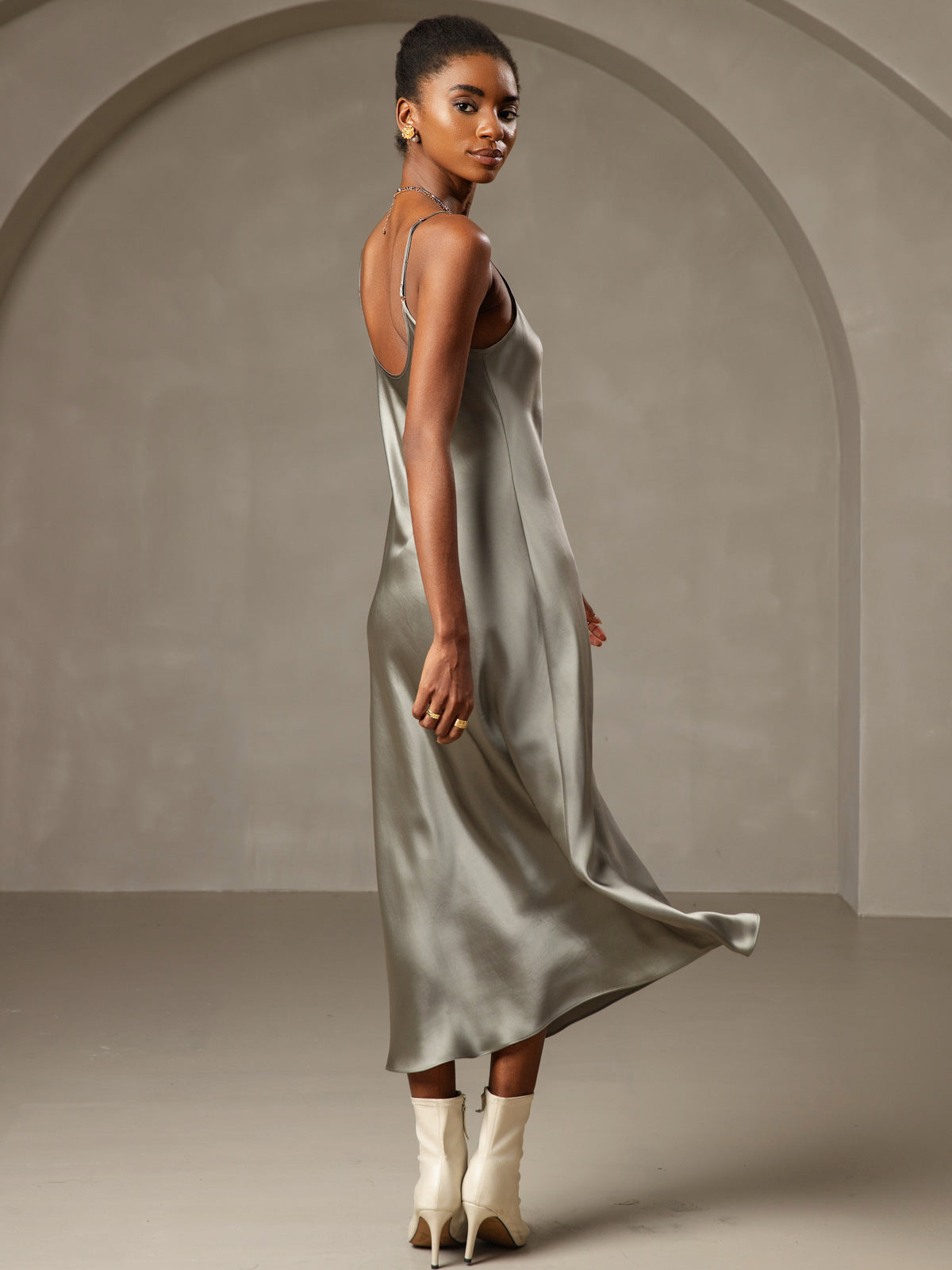 Pure Silk Spaghetti Strap V-neck Midi Nightdress