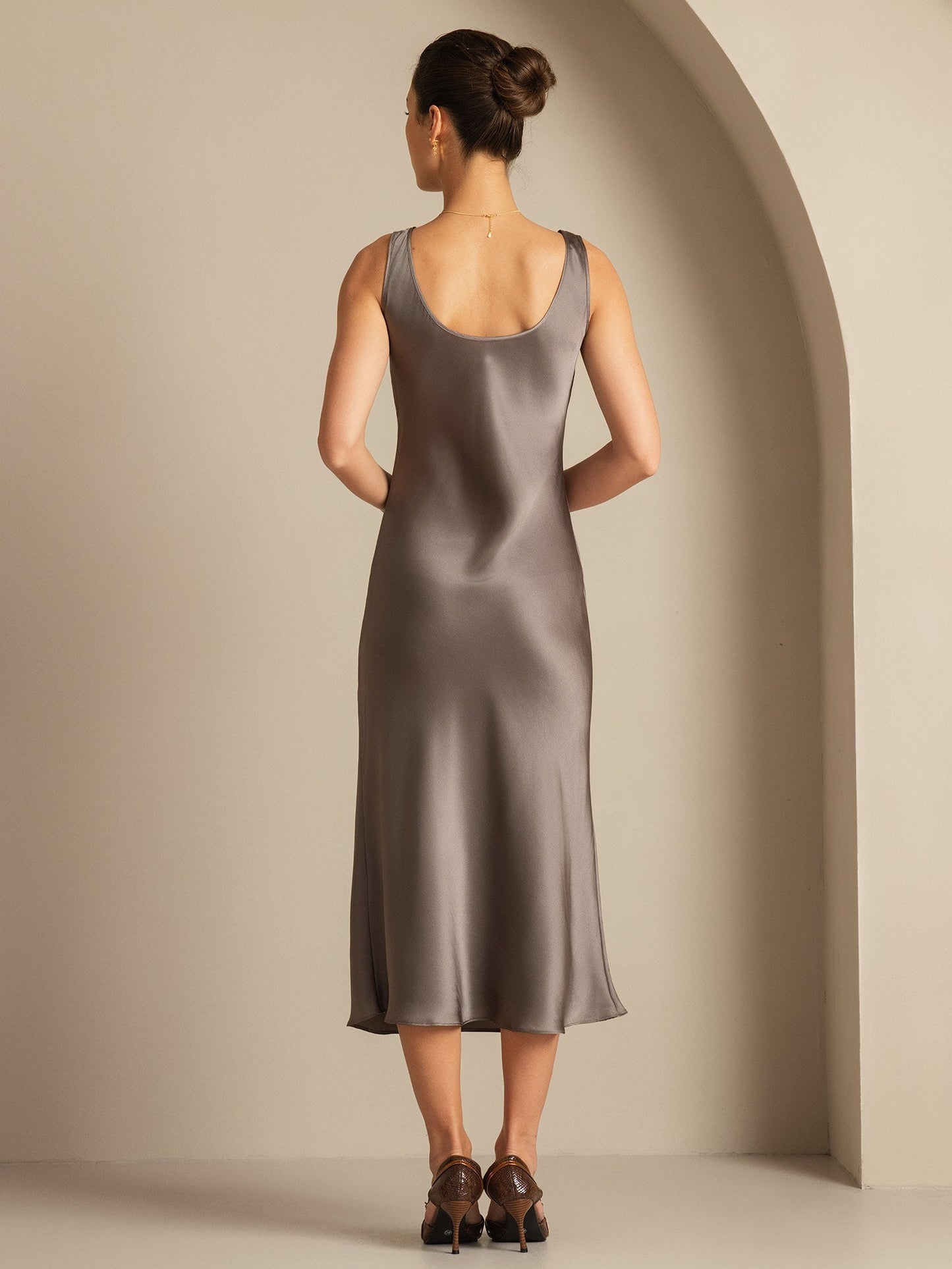 Pure Silk Sleeveless U Neck Midi Dress